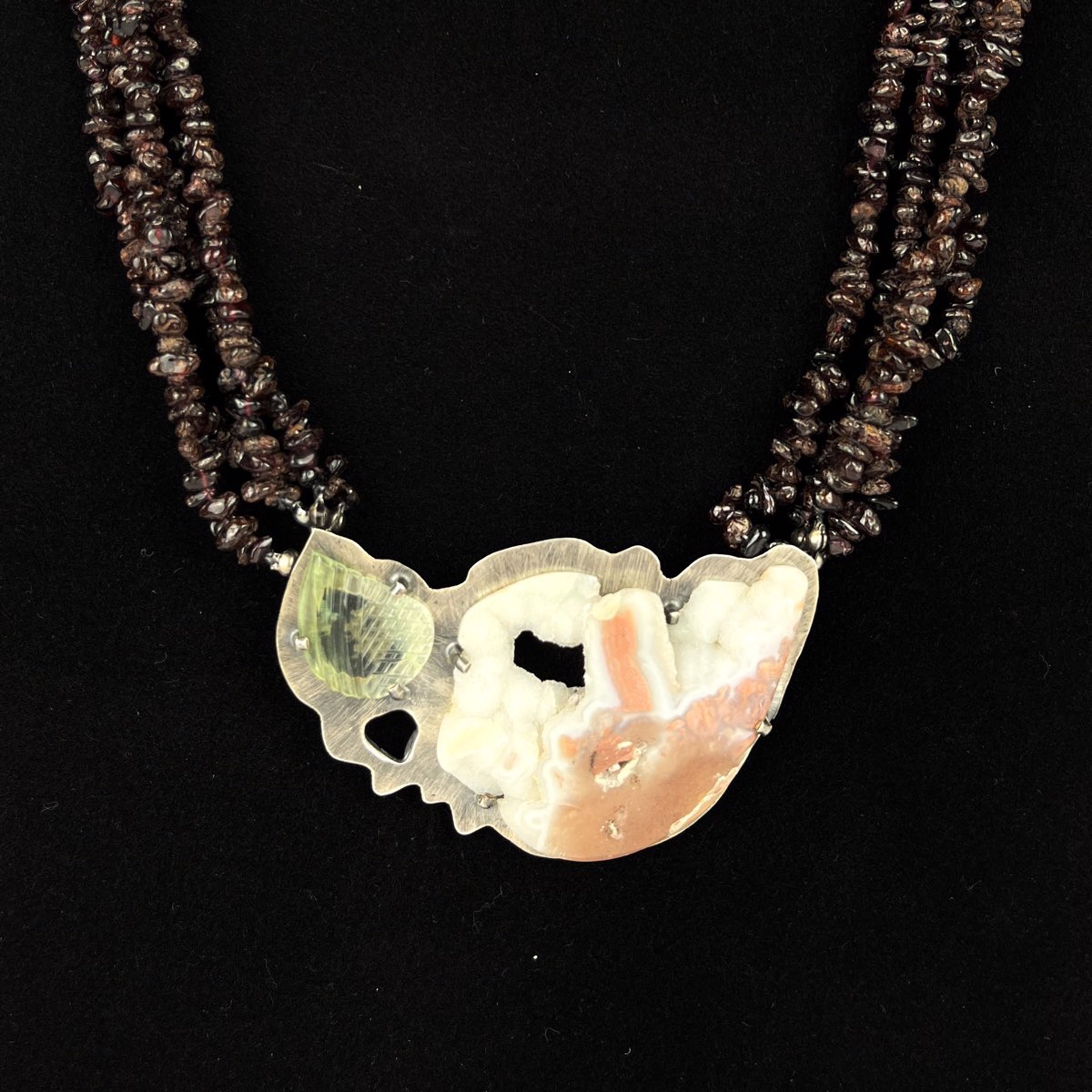 Youngsite and Mid Century Carved Sphene Leaf Necklace by Anne Rob