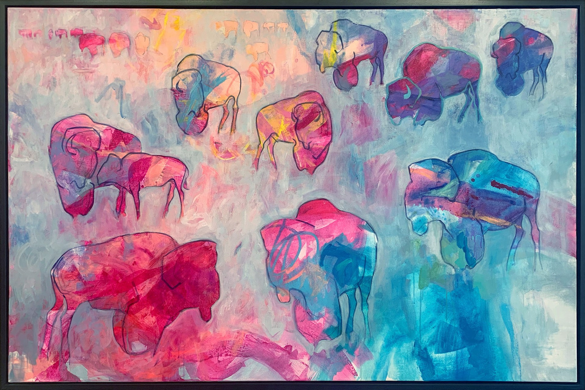 A Contemporary Abstract Painting Of Bison On A Colorful Background By Carrie Wild At Gallery Wild