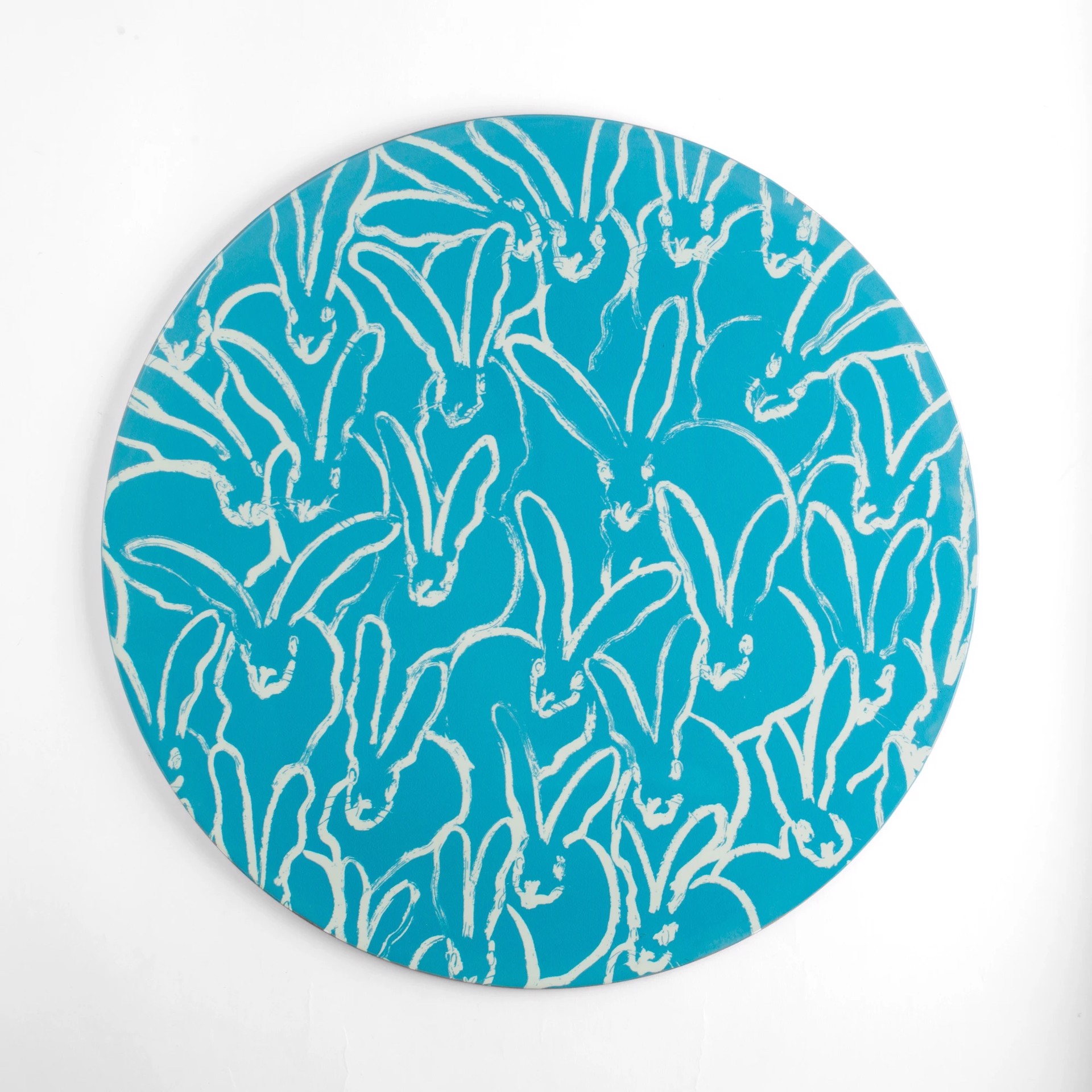 Rabbit Run Summer Blue Lacquered Placemat by Hunt Slonem (Hop Up Shop)