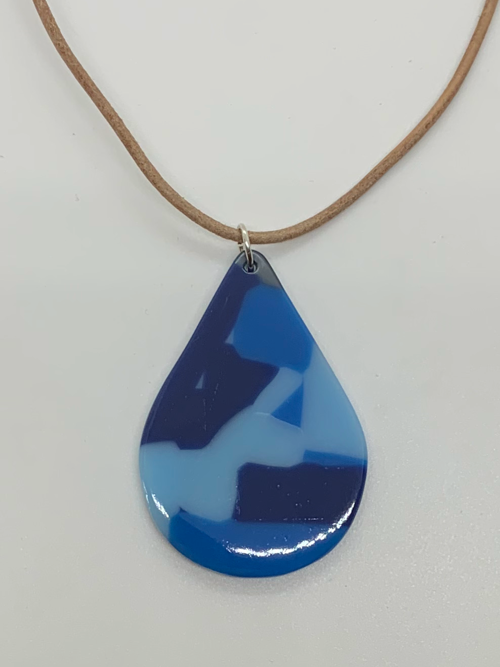 Molten Glass Necklace Teardrop - Blues - Gloss by Chris Cox