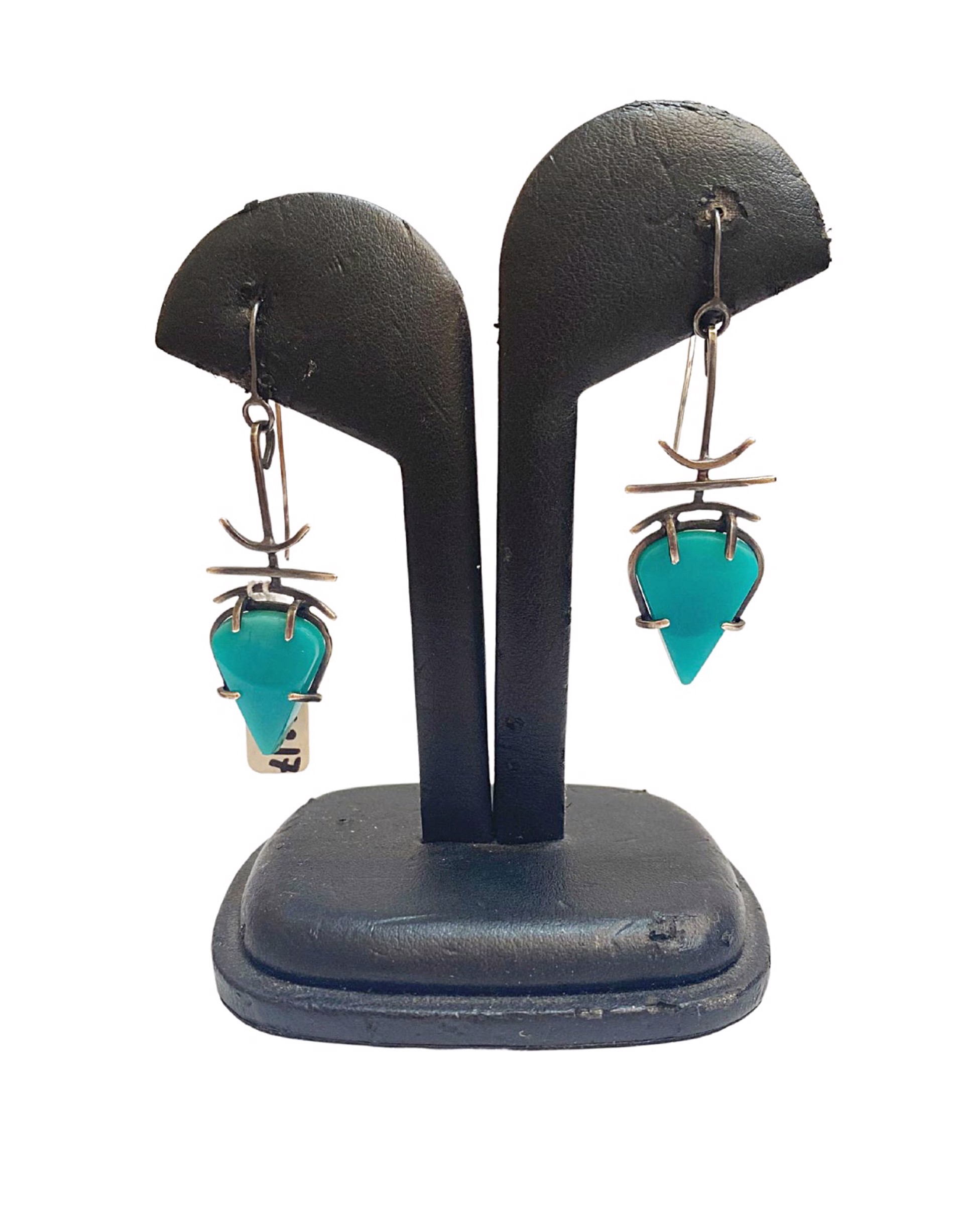 Earrings - Chrysocolla with Sterling Silver Wires AC 317 by Annette Campbell