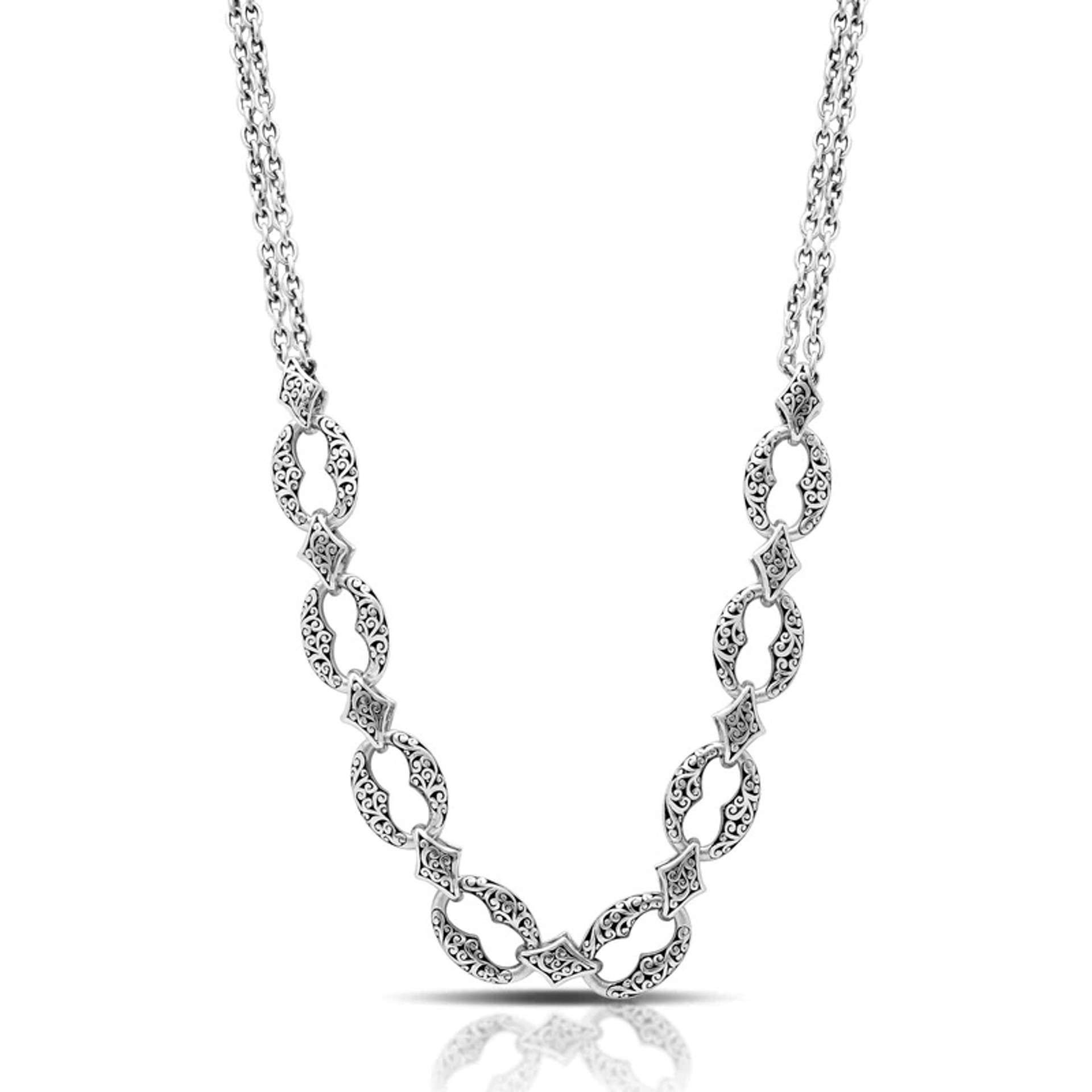 1035 Stylized LH Scroll Link with Double Chain Necklace 19" - 22" (SO) by Lois Hill