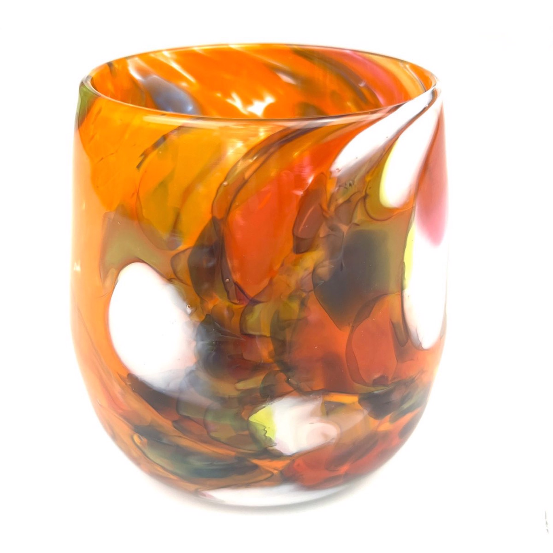 Orange Stemless Wine Glass by Chad Balster