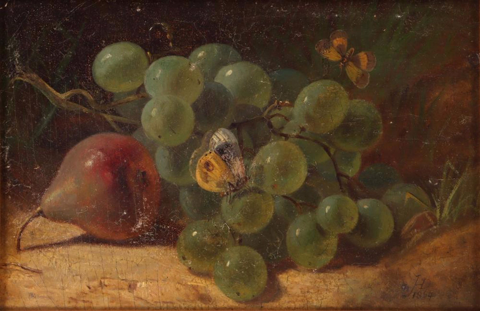 Still Life with Grapes, Pear, and Butterflies by John Henry Dolph