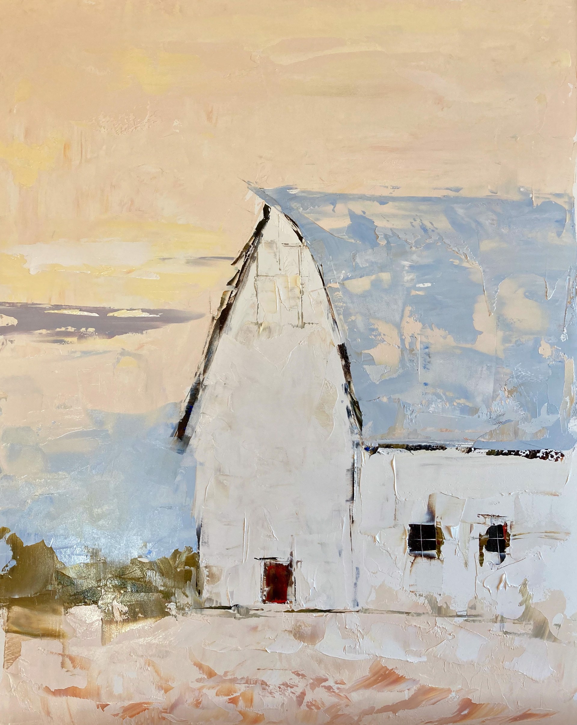 White Barn with Blue by Sandra Pratt