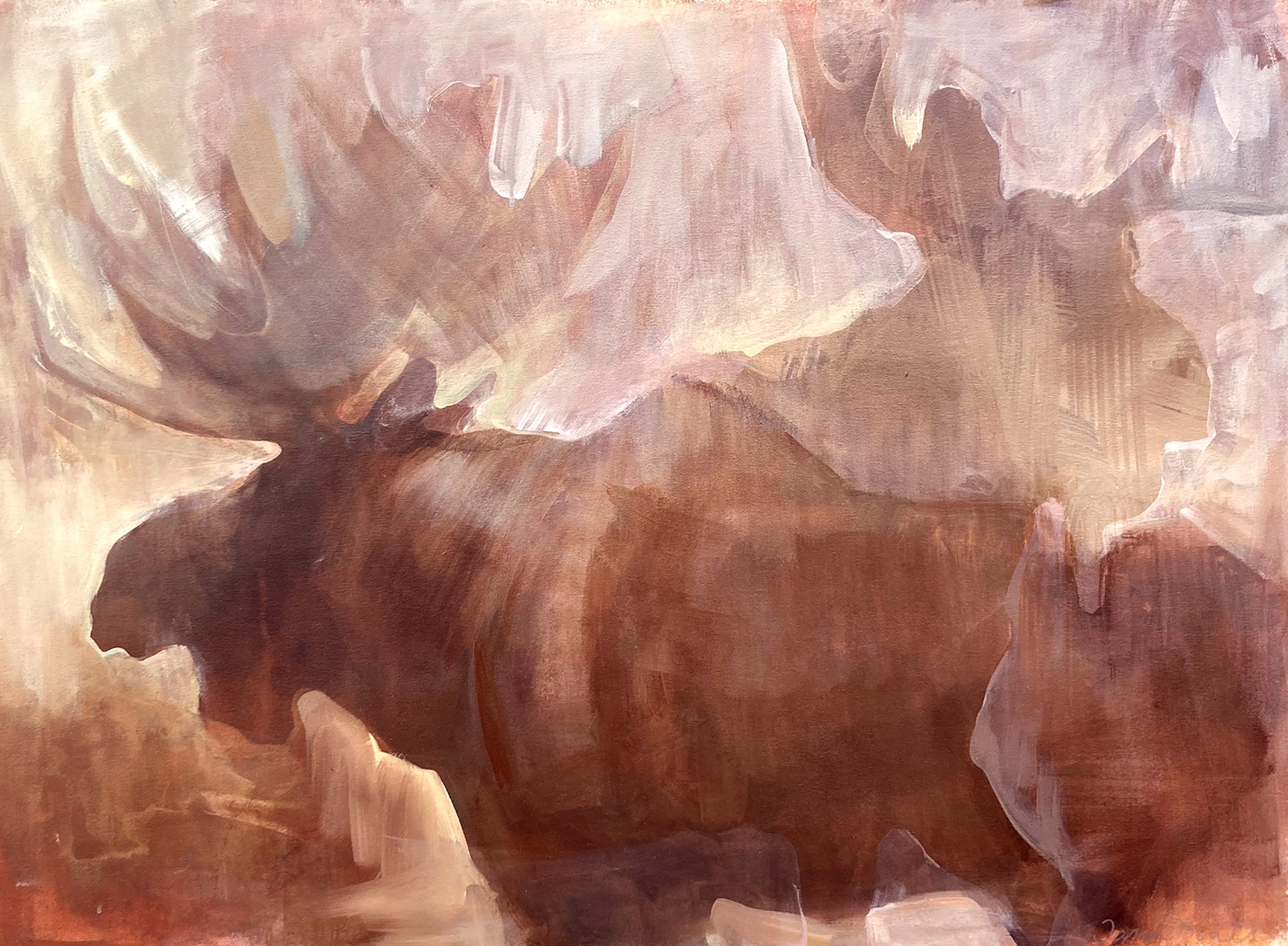Original Acrylic Painting By Taryn Boals Featuring Two Bull Moose In Warm Tones