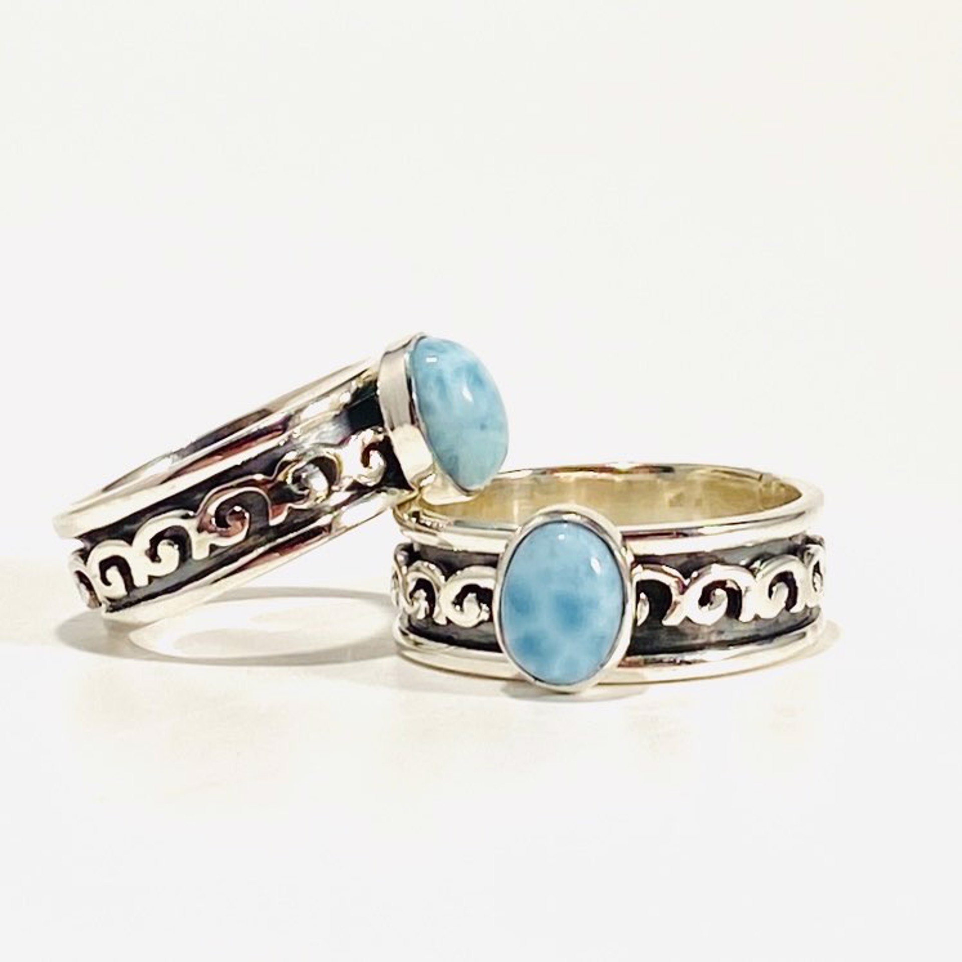 Larimar, Moonstone Spin Ring LIMITED SIZES MONSR-3296 by Monica Mehta
