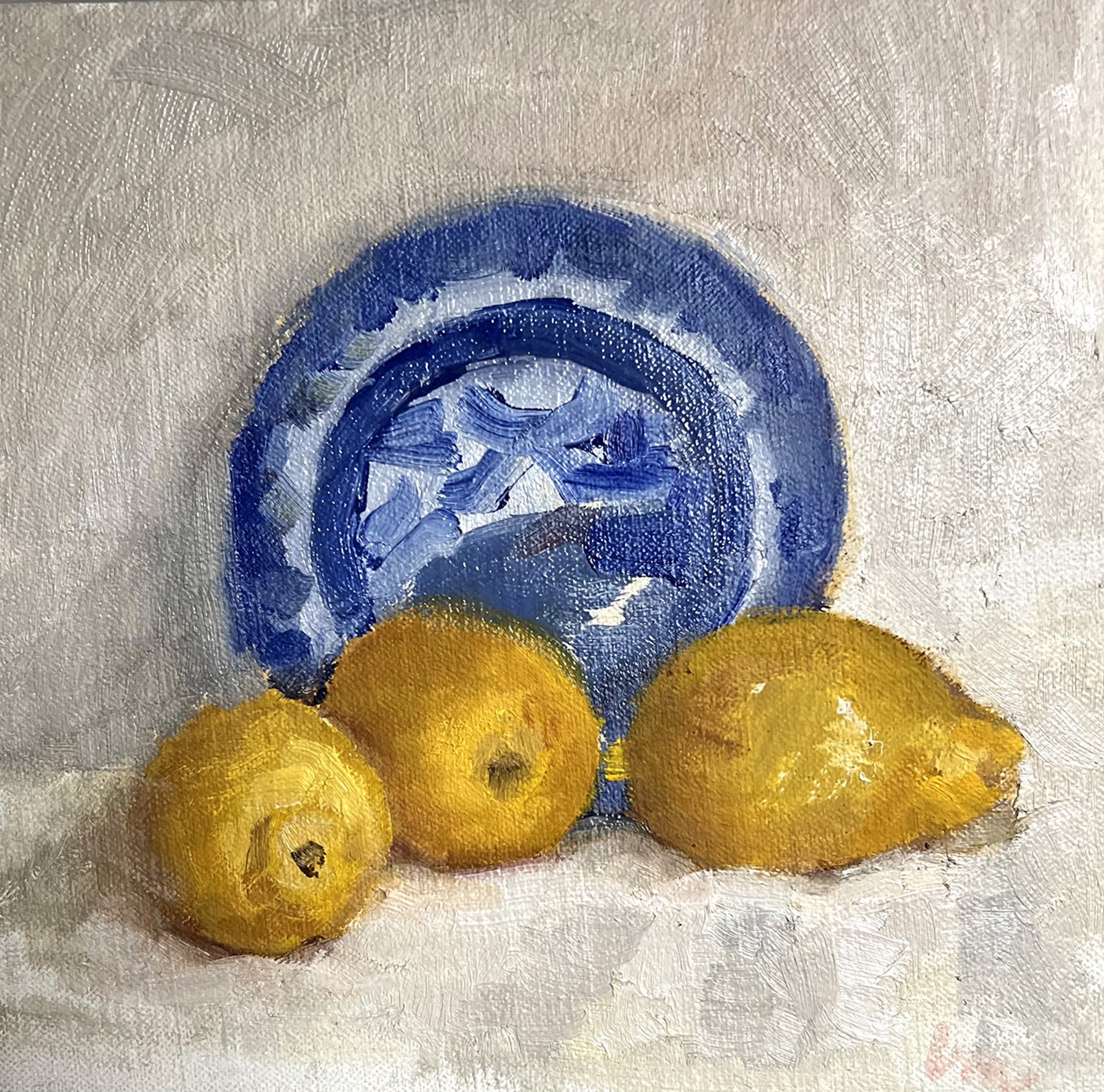 Lemons with Blue Willow Plate by Laura Murphey