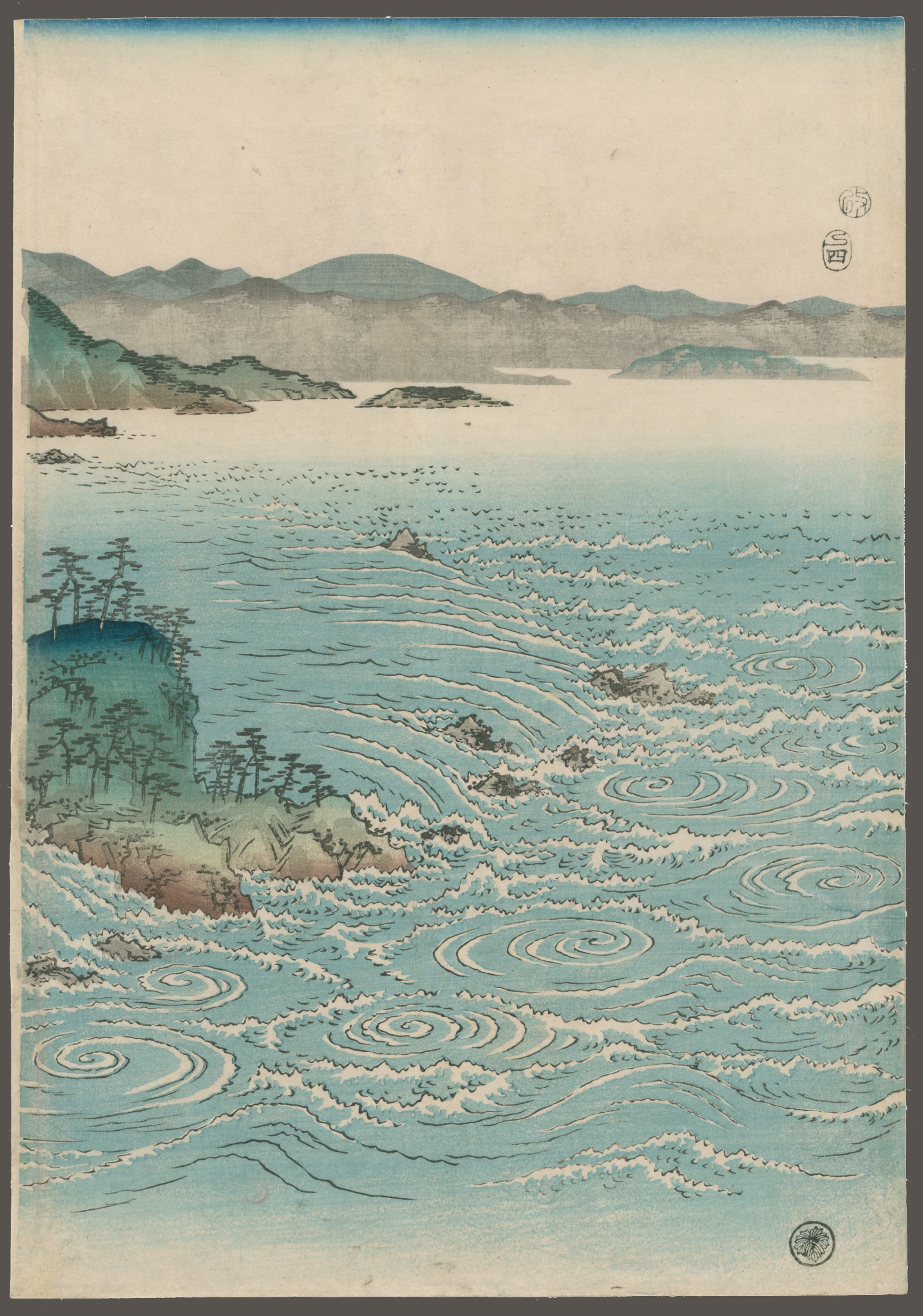 Flower - Whirlpools at Naruta Straight Snow, Mon and Flower (Setsugekka) by Hiroshige
