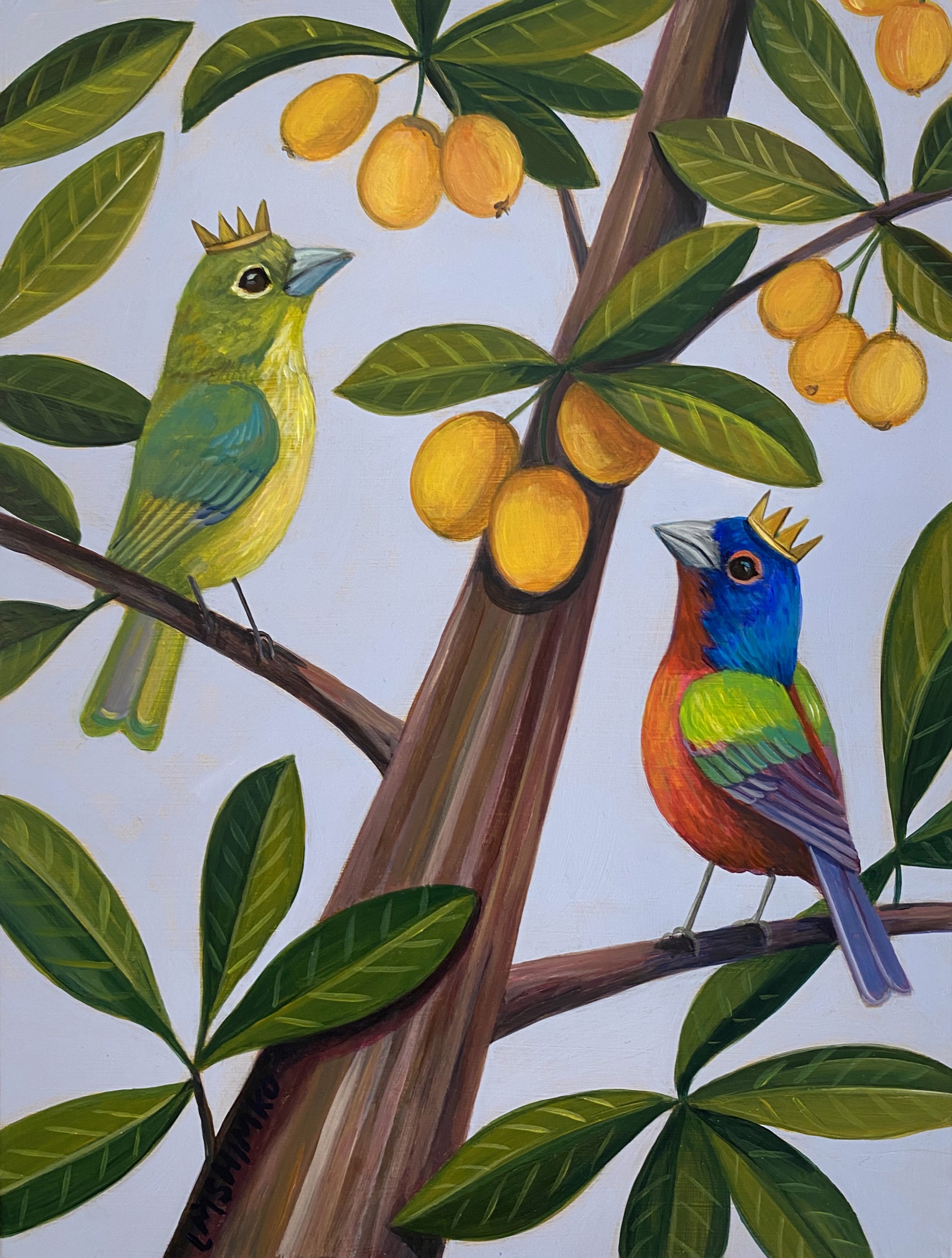 Painted Bunting Queen & King Loquat by Lisa Shimko