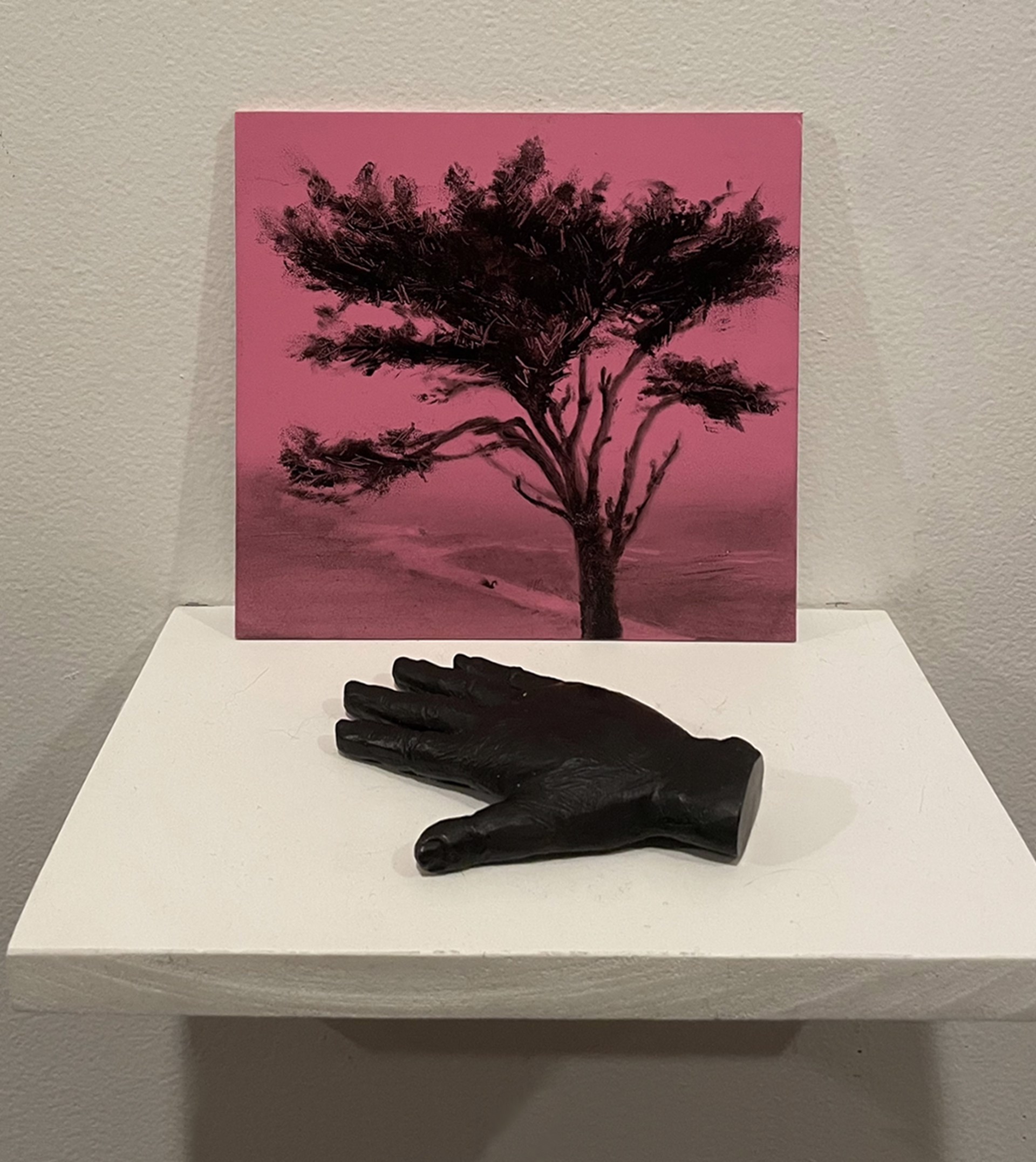 Black Swan Fingerpainting (Pink) with cast bronze hand by Lauren Ewing