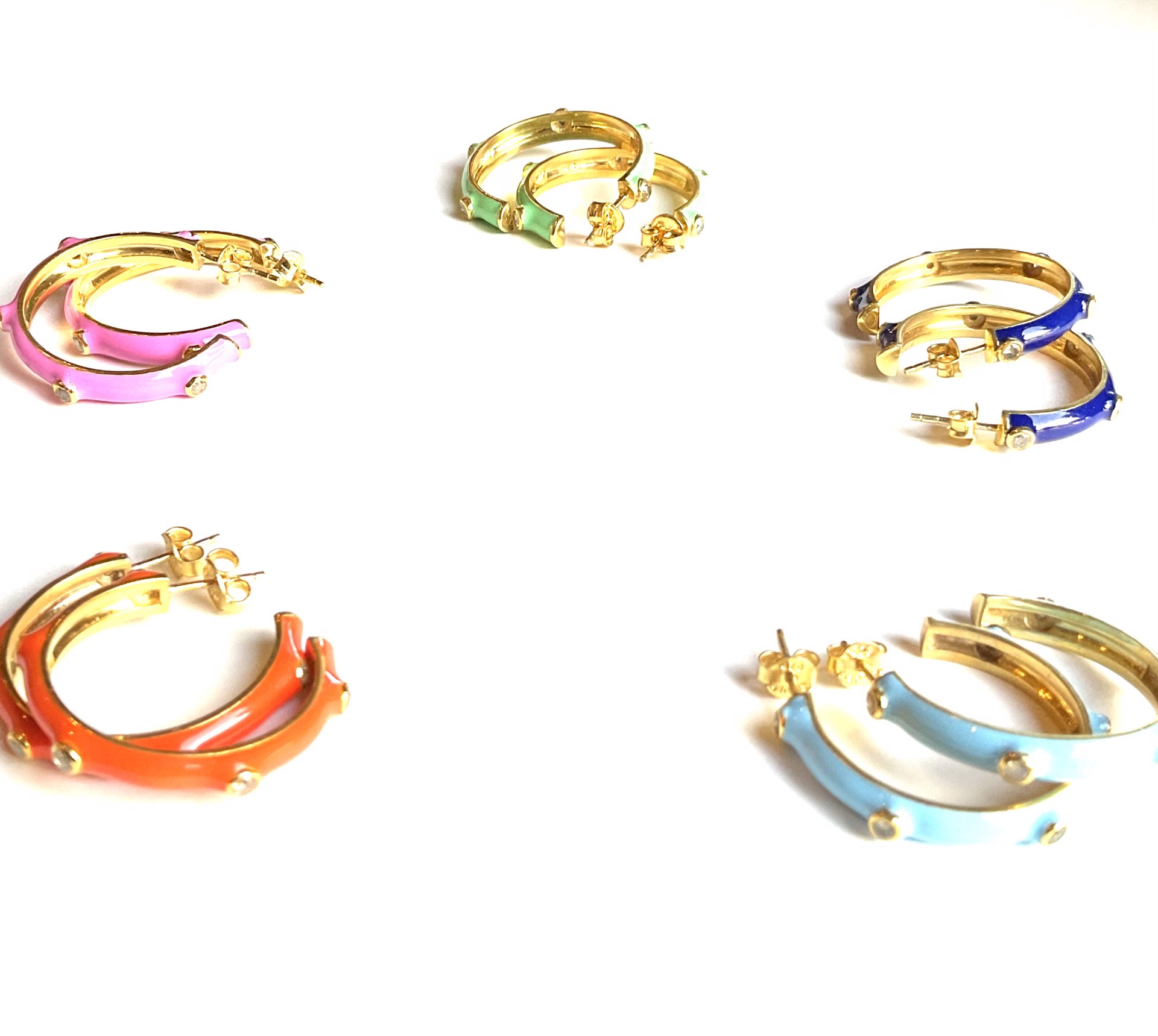 KB-E35-E39 Enamel Hoop Earrings wDiamond Accents by Karen Birchmier