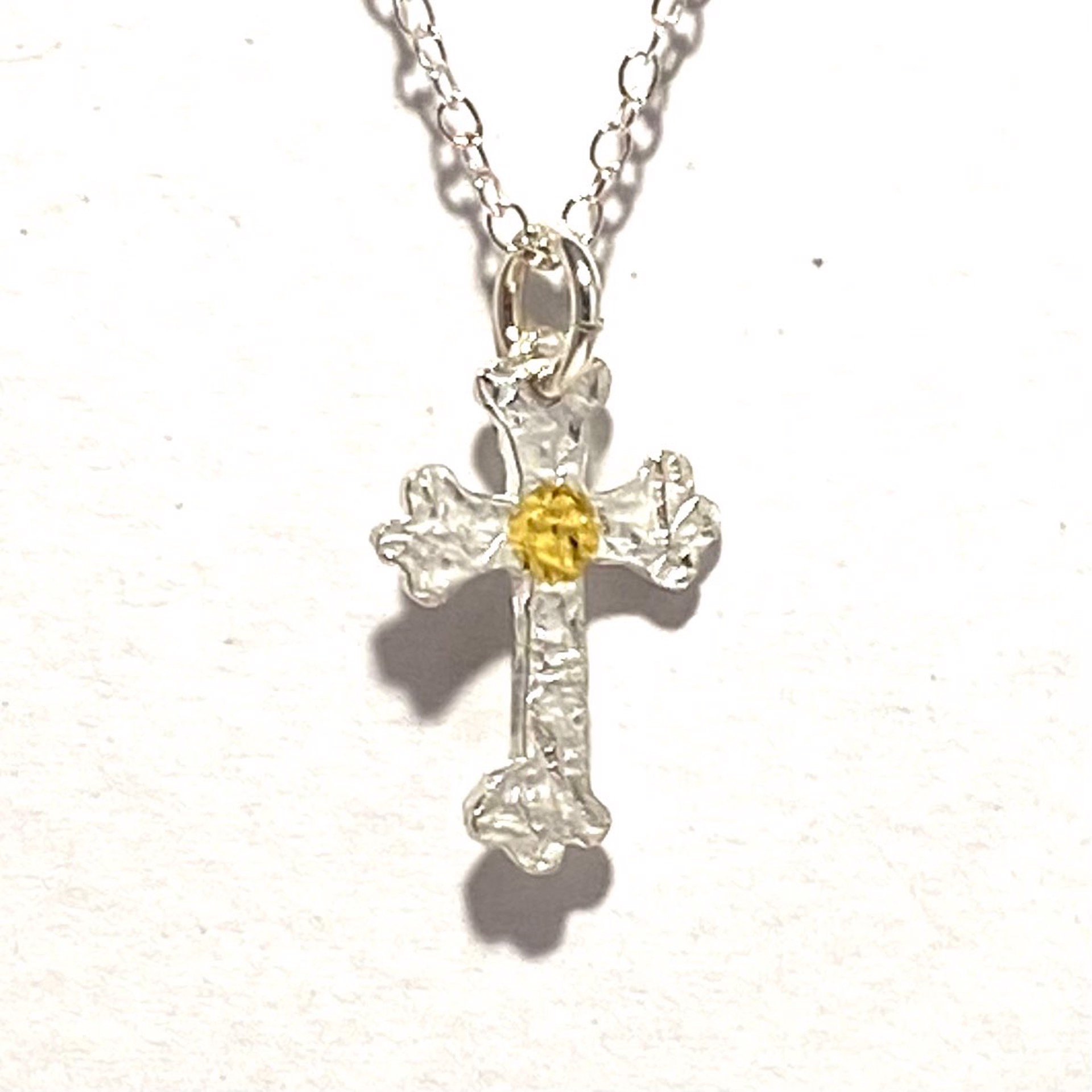 KH22-74 Keum-Boo Fine Silver and Gold Cross Necklace by Karen Hakim
