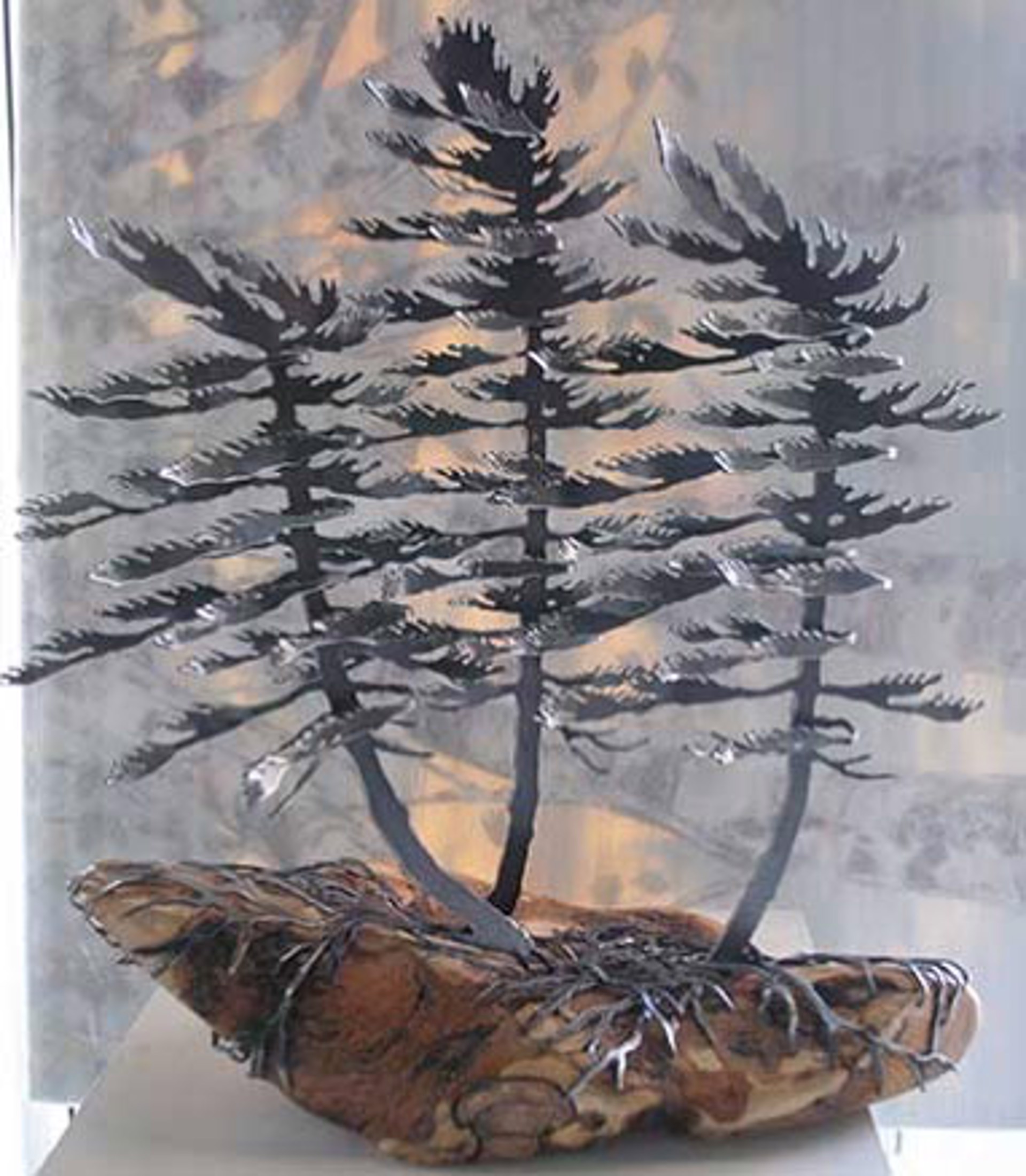 Three Windswept Pine on Ash by Cathy Mark