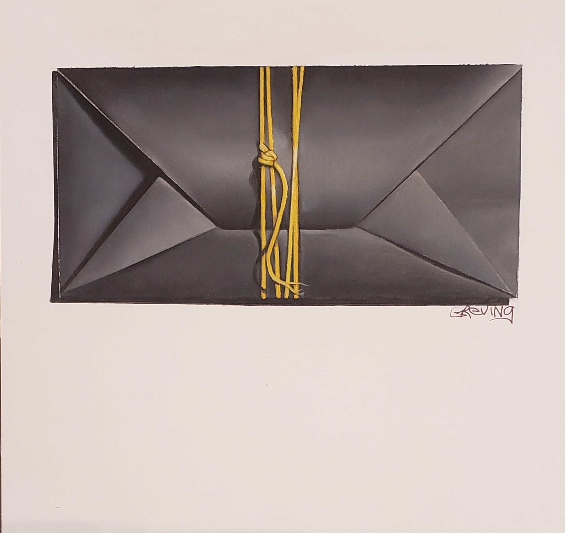 Black Origami Envelope with Gold String by Barbara Greving