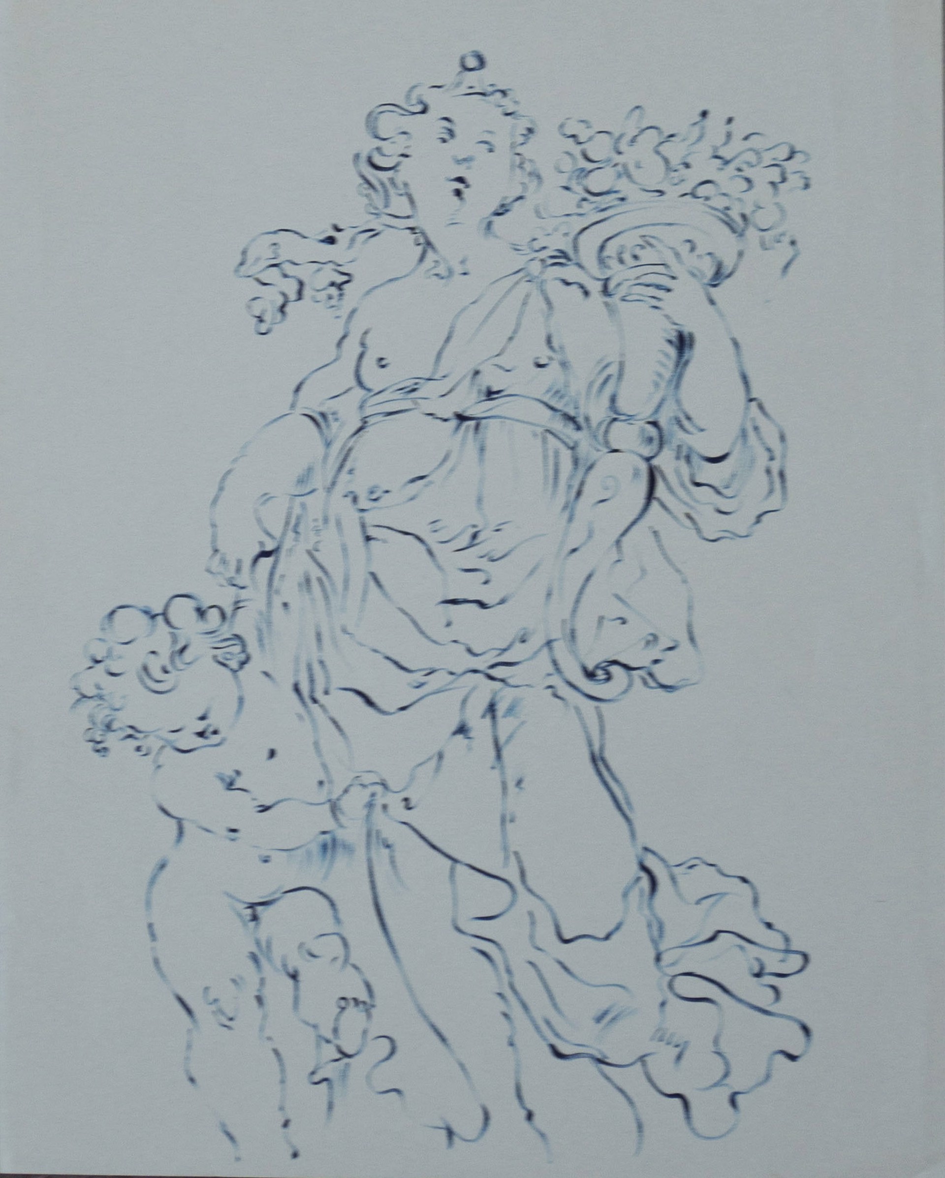 French School Drawing on Blue Paper by Catherine Poirier