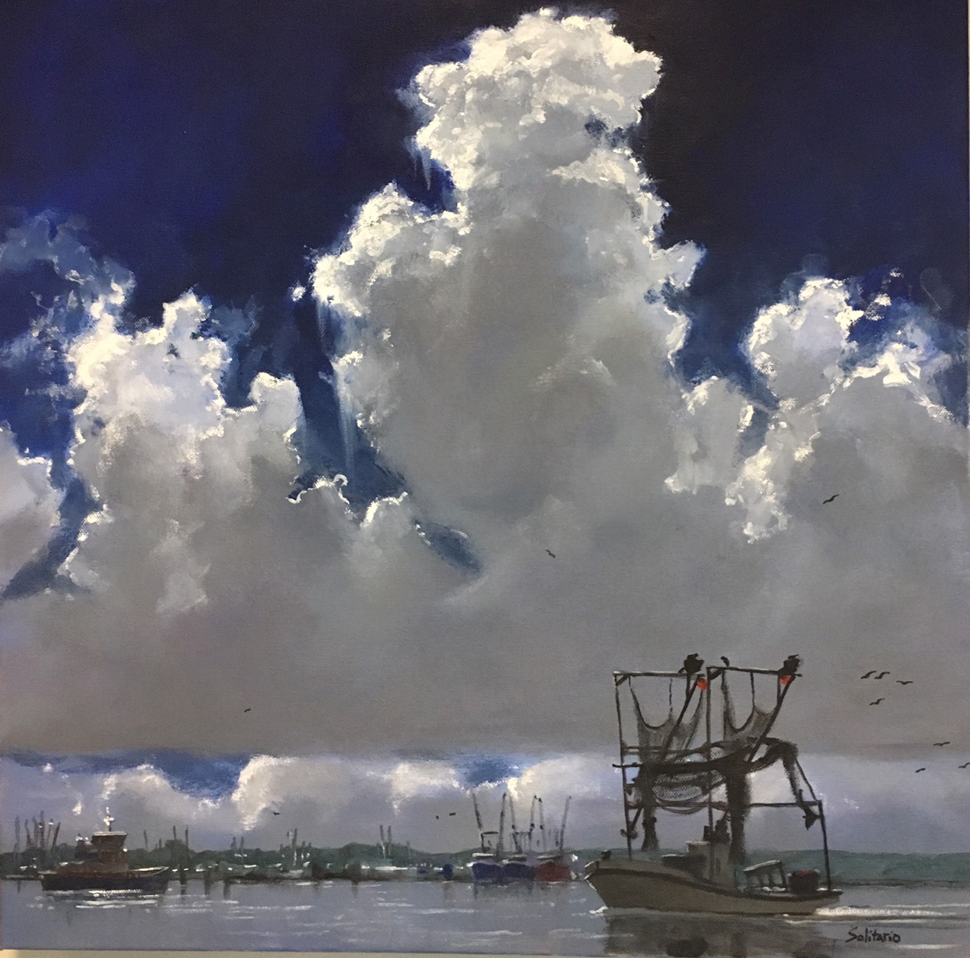 Bay Shrimper Under Dark Sky by Billy Solitario