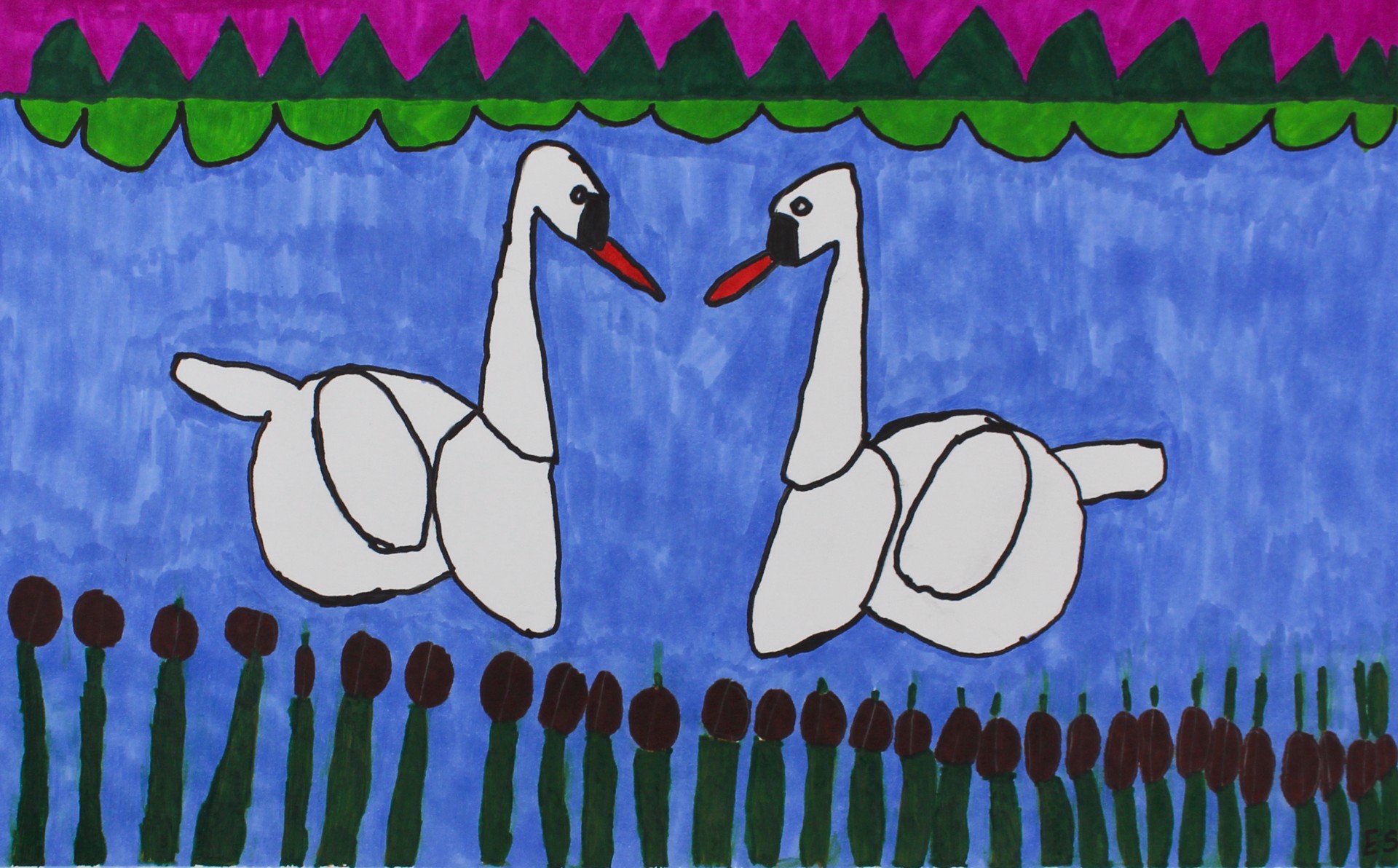 Two Swans Swimming by Eileen Schofield