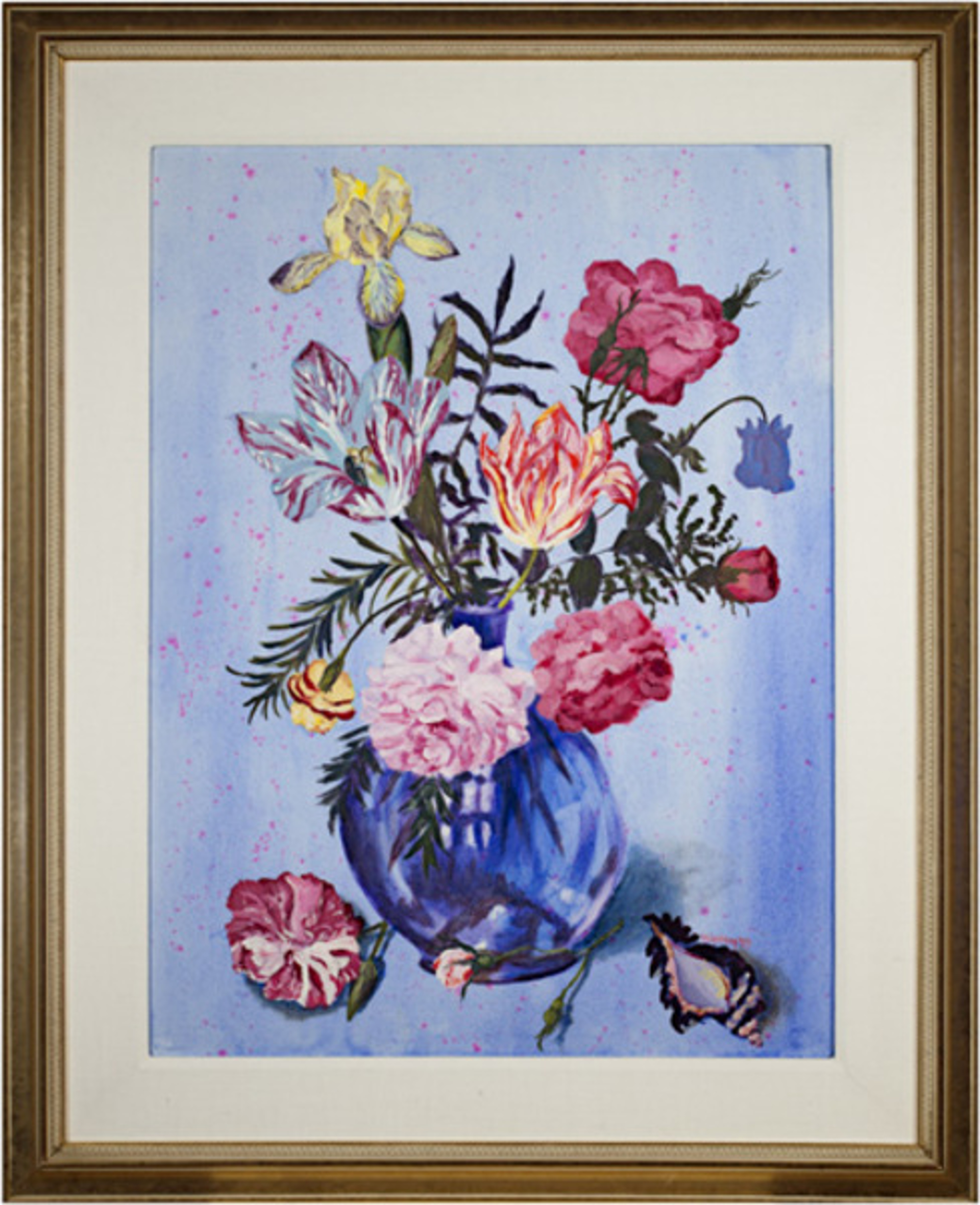 Assortment of Flowers in Blue Vase by Catherine Holmburg