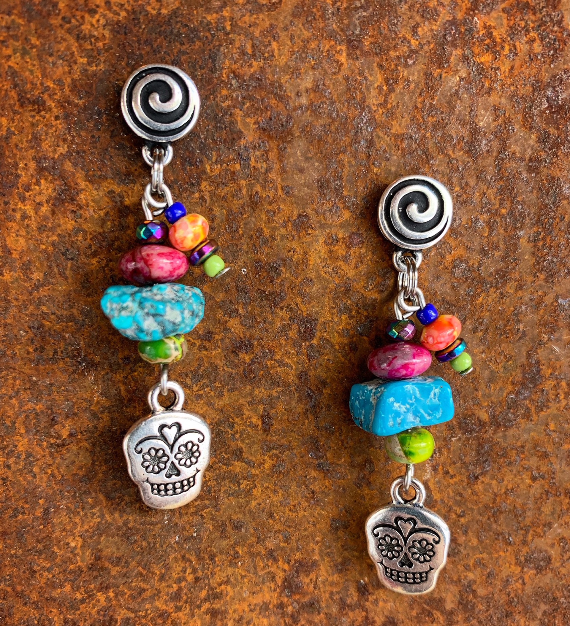 K769 Turquoise and Sugar Skull Earrings by Kelly Ormsby