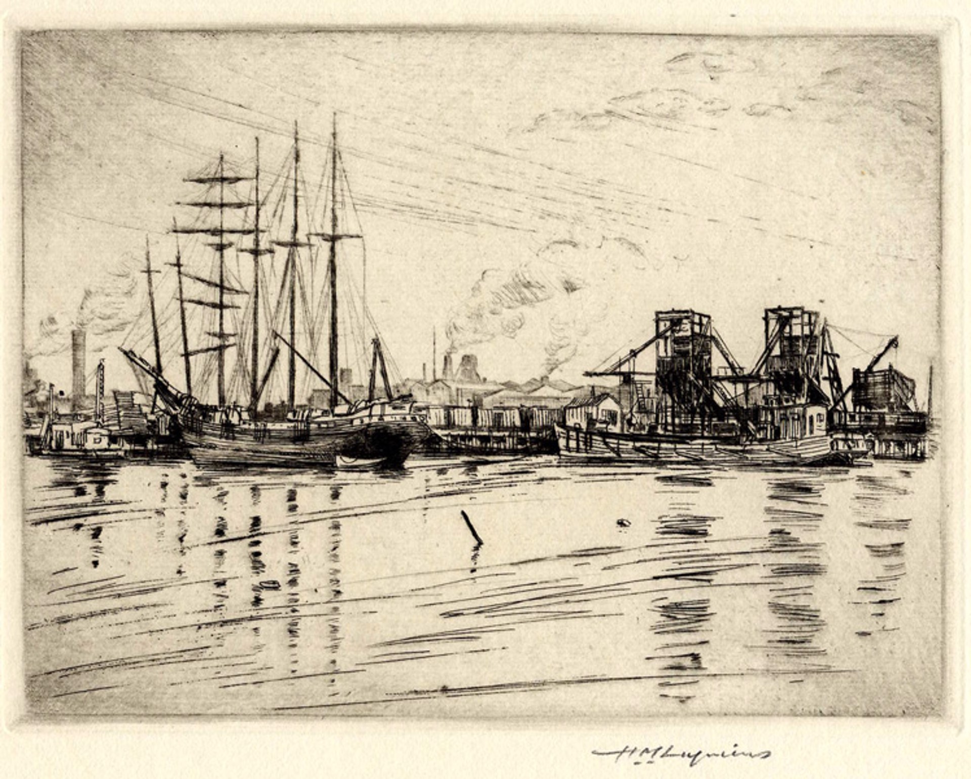 Canal Dock, New Haven Harbor by Huc Mazelet Luquiens