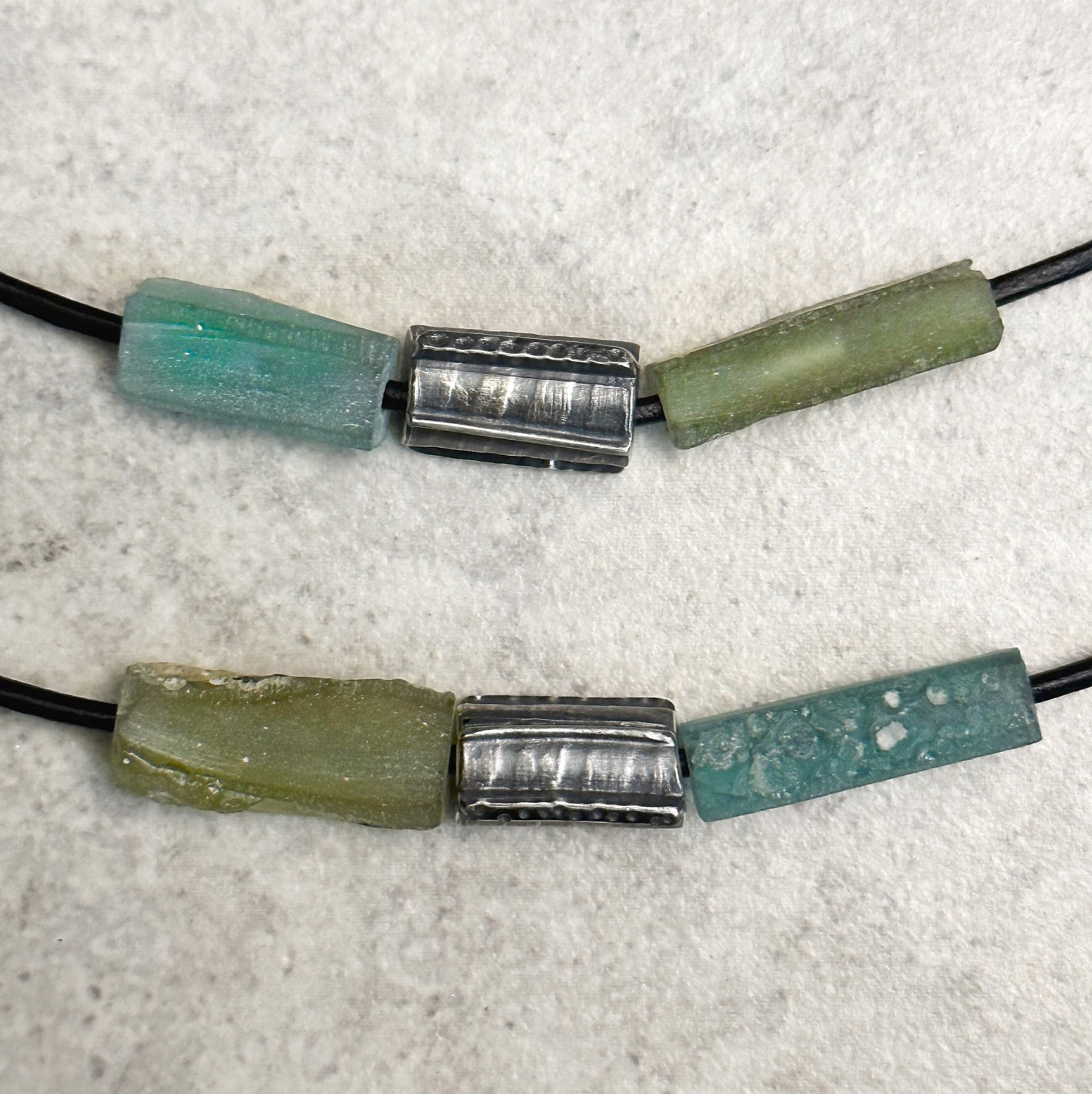 Necklace - Silver Bead with Ancient Roman Glass Beads AC 326 by Annette Campbell