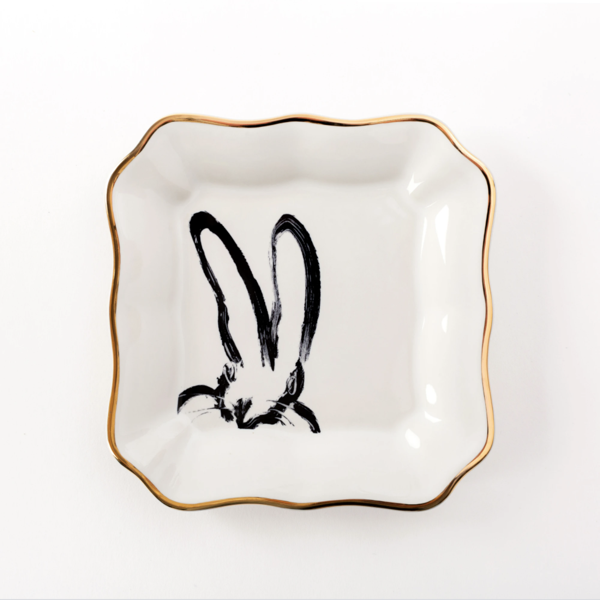 Bunny Portrait Plates: White with Gold by Hunt Slonem
