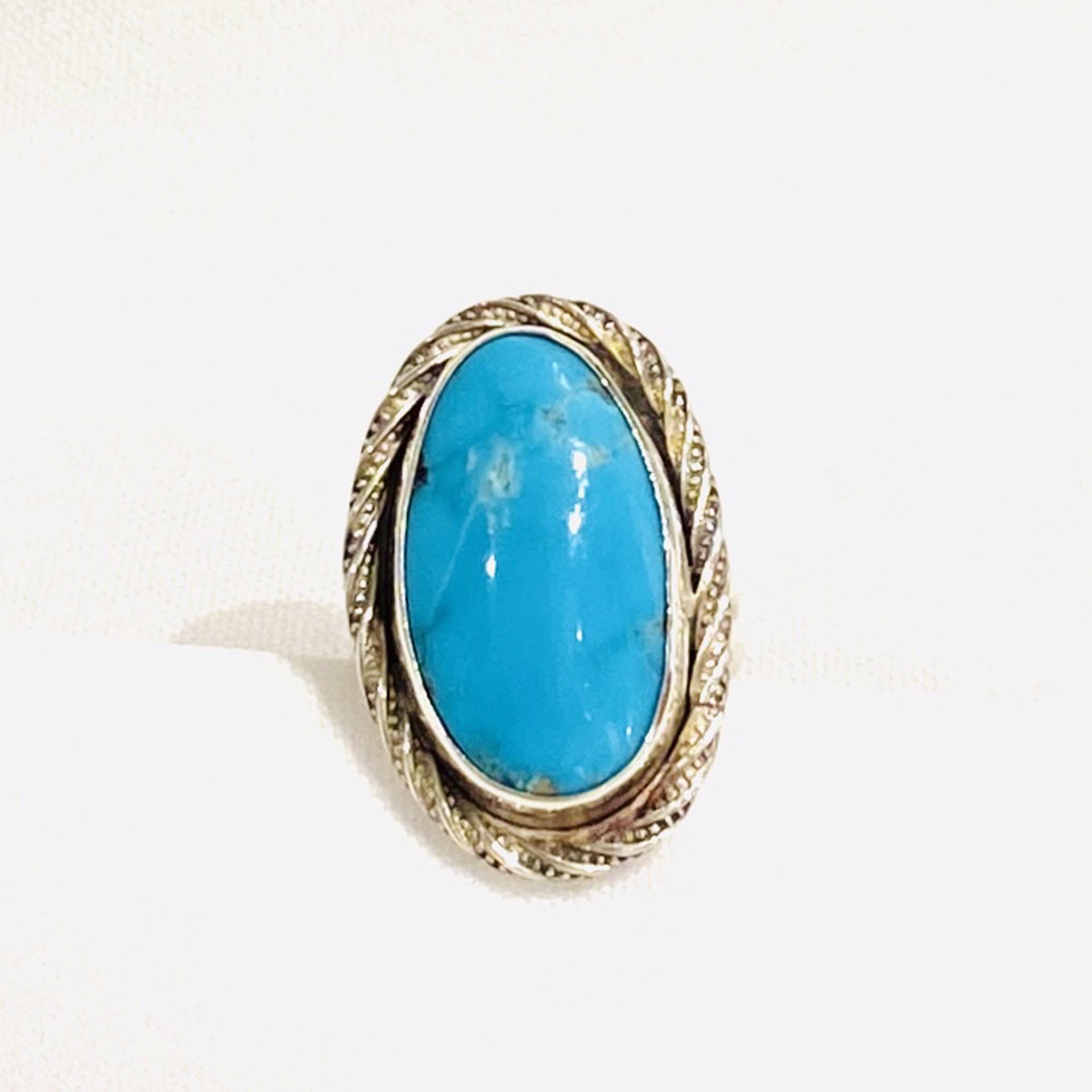 Large Oval Morenci Turquoise Ring sz8 AB22-35 by Anne Bivens