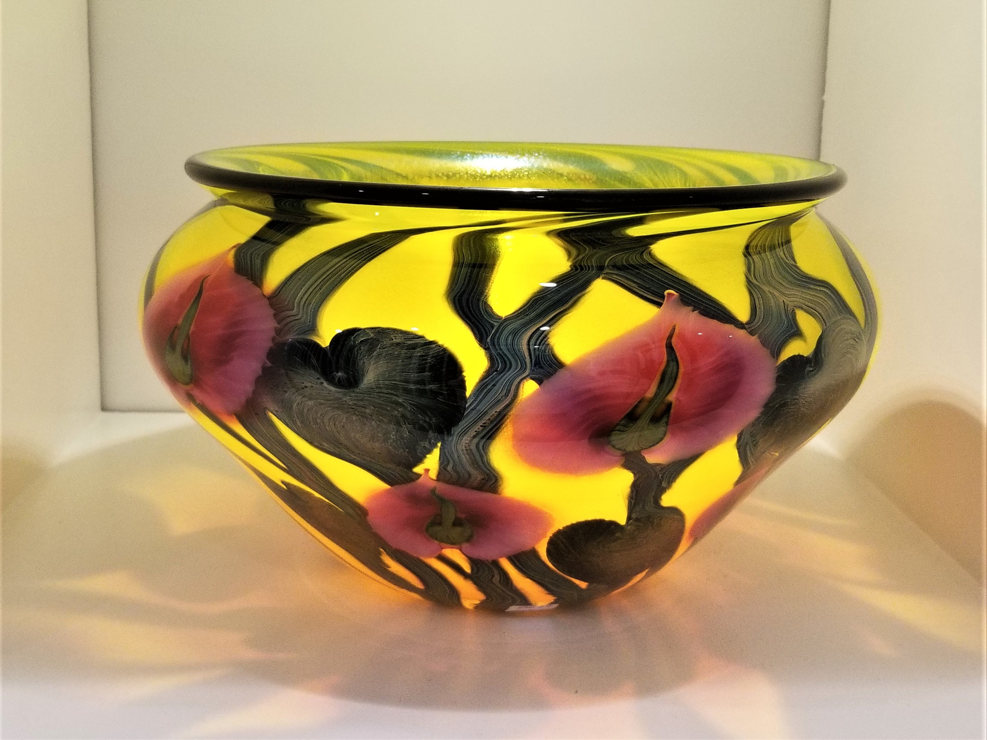 DN#59 Magnum Yellow Bowl w/Anatherium Flowers by Daniel Lotton