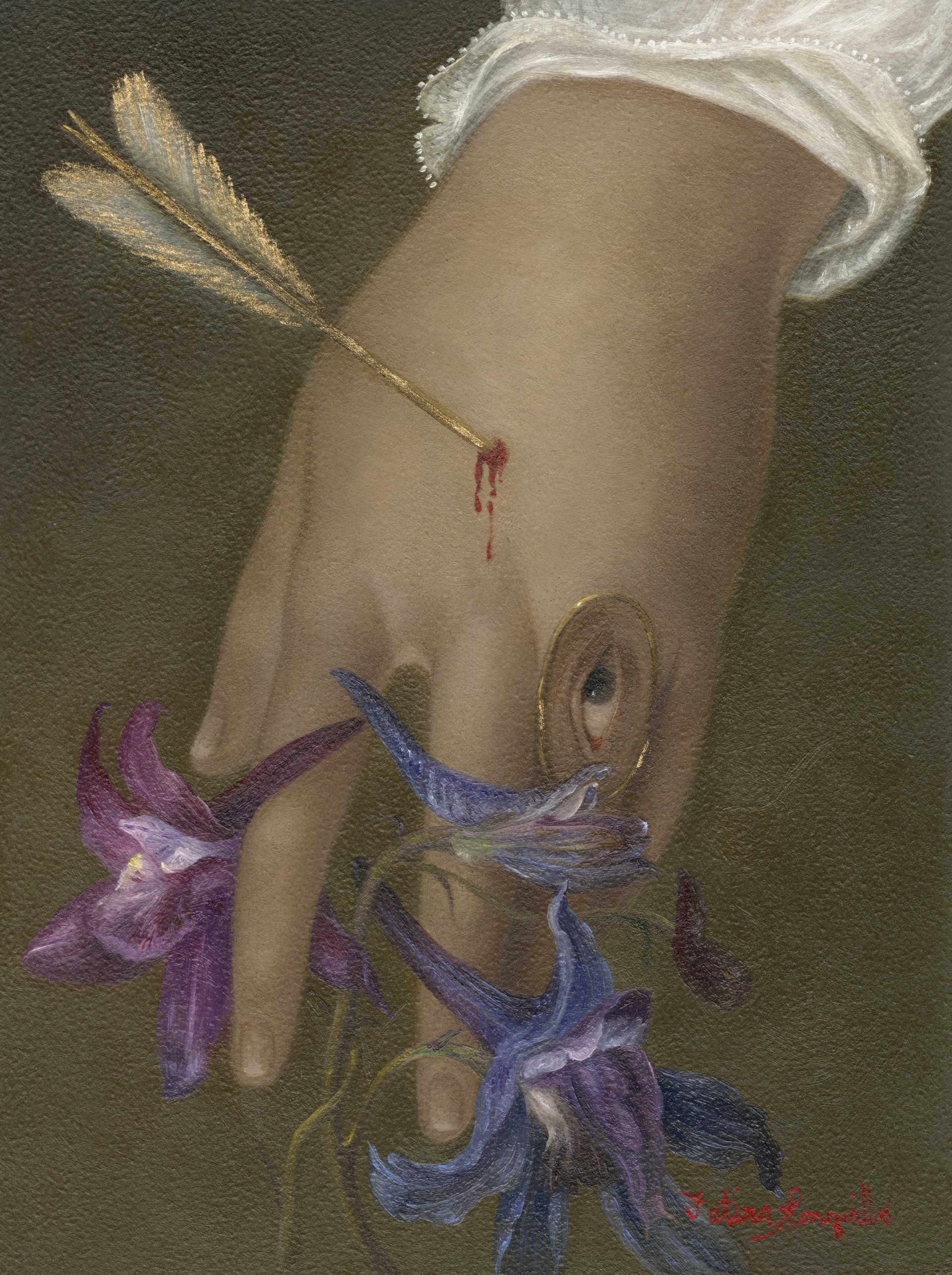 Alas! Alas! Wounded Hand with Delphinium and Lover's Eye by Fatima Ronquillo