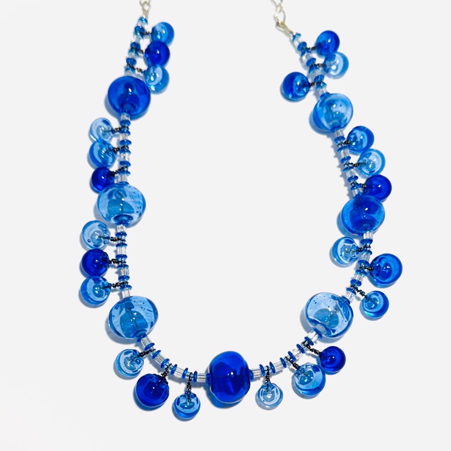 Blue Mix Bubble Bead Necklace LS23-37 by Linda Sacra