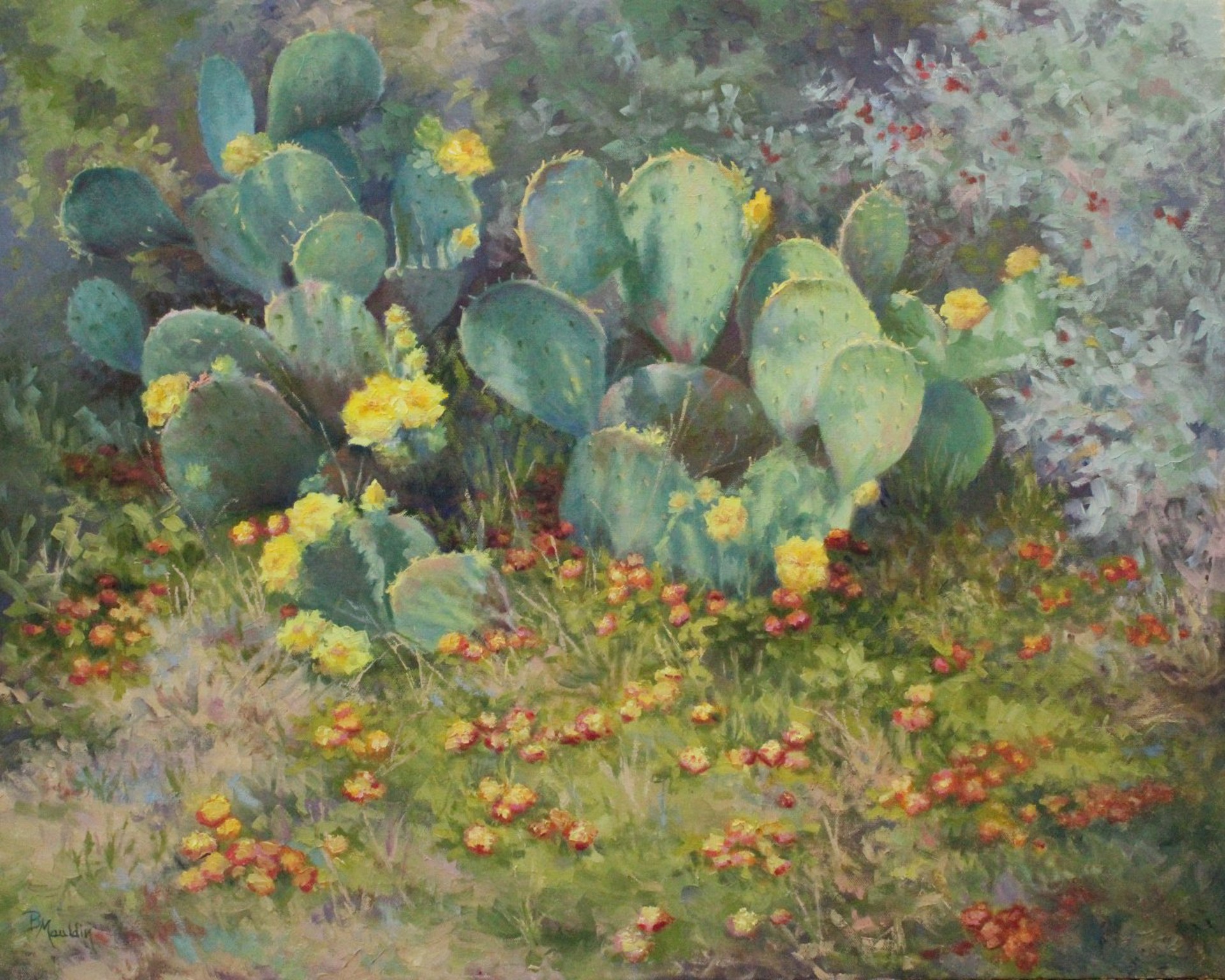 Prickly Pear and Lantana by Barbara Mauldin