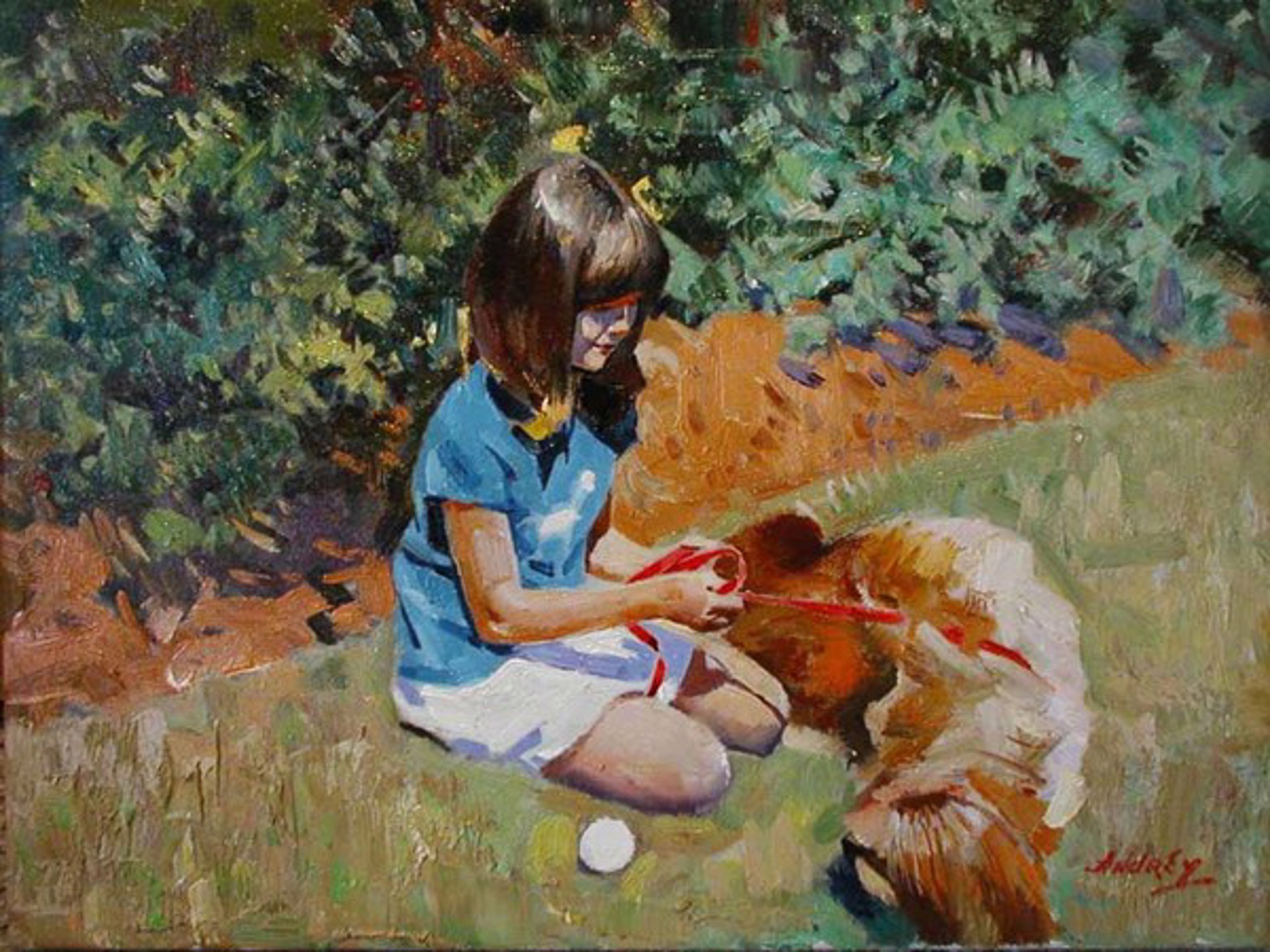 Girl Playing With Dog by Andrei Yalanski