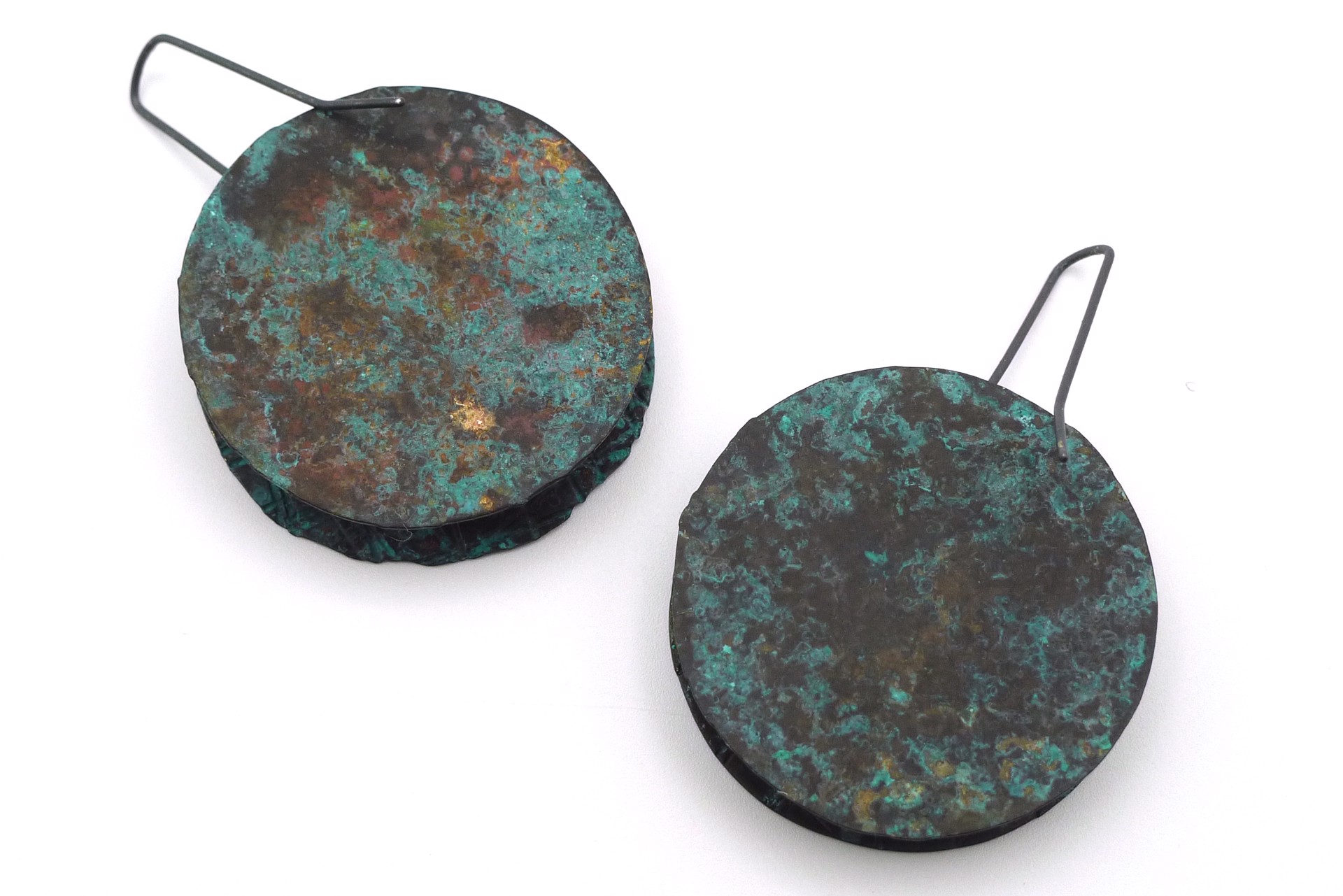 Large Patina Disk Earrings by Juan Fried