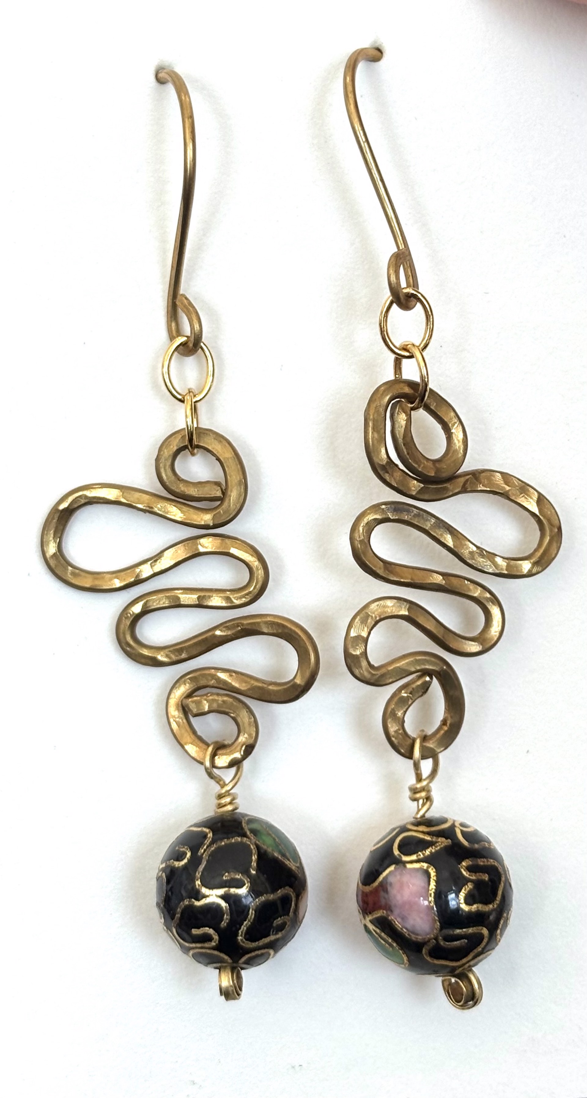 Cloisonne' Earrings with Bronze Wire by Emelie Hebert