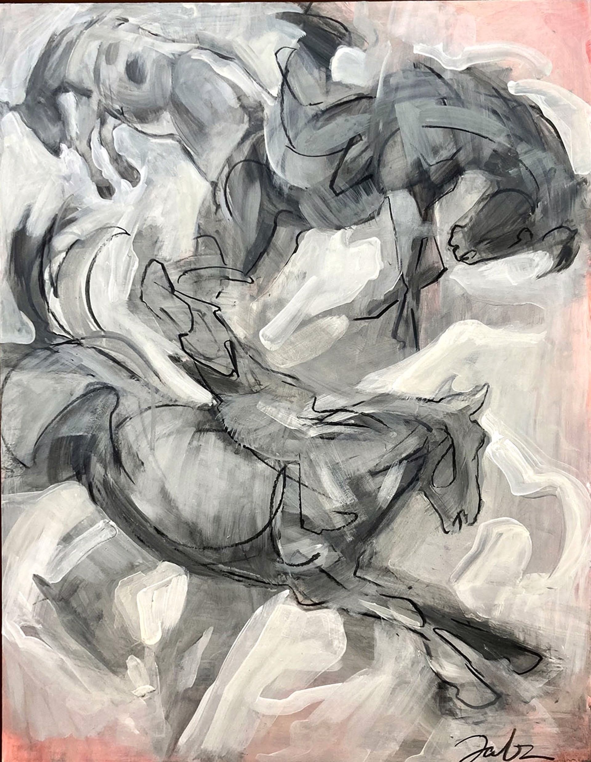 Original Mixed Media Painting By Taryn Boals Featuring A Cowboy On A Horse