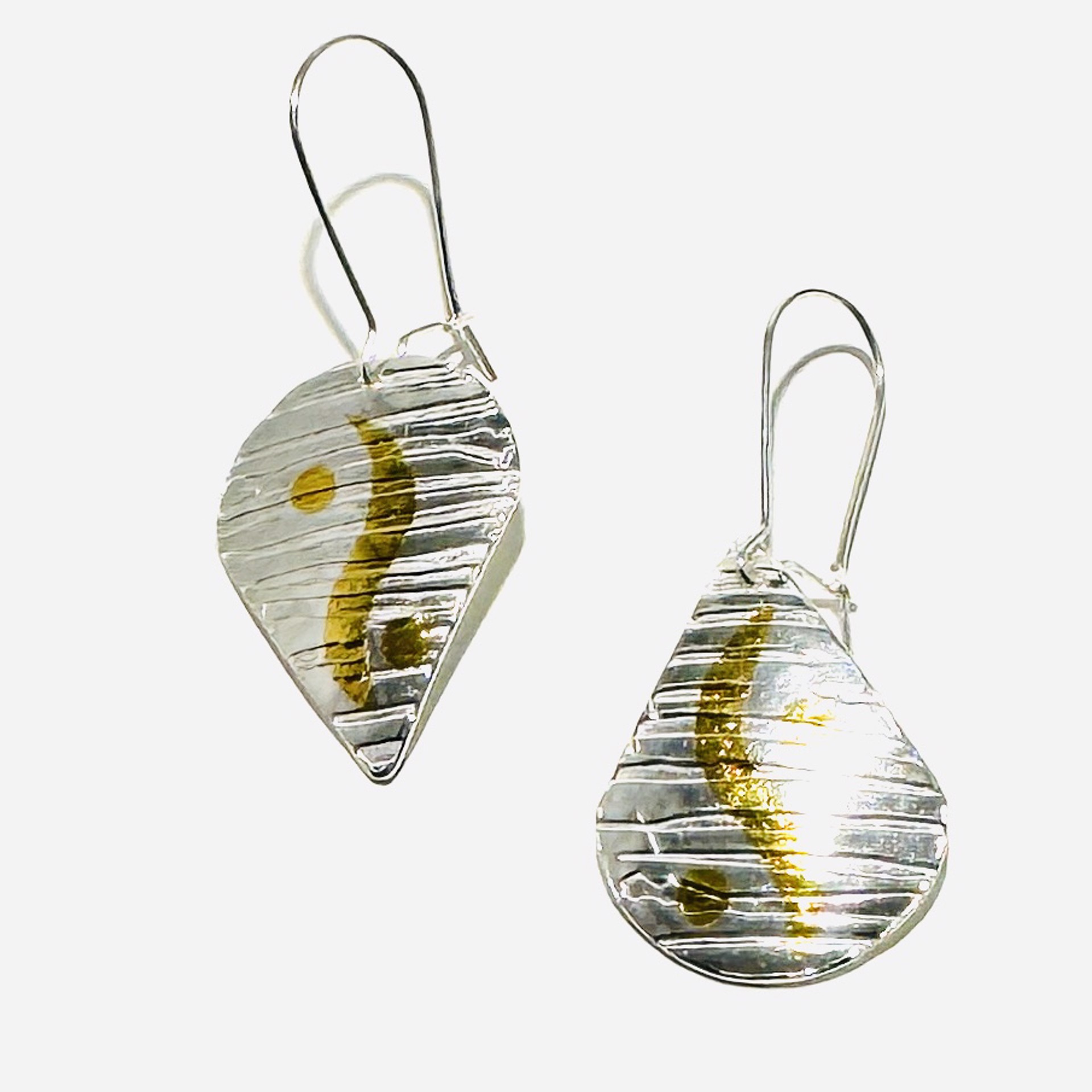 Keum-boo Fine Silver and Gold Asymmetrical Earrings KH23-19 by Karen Hakim
