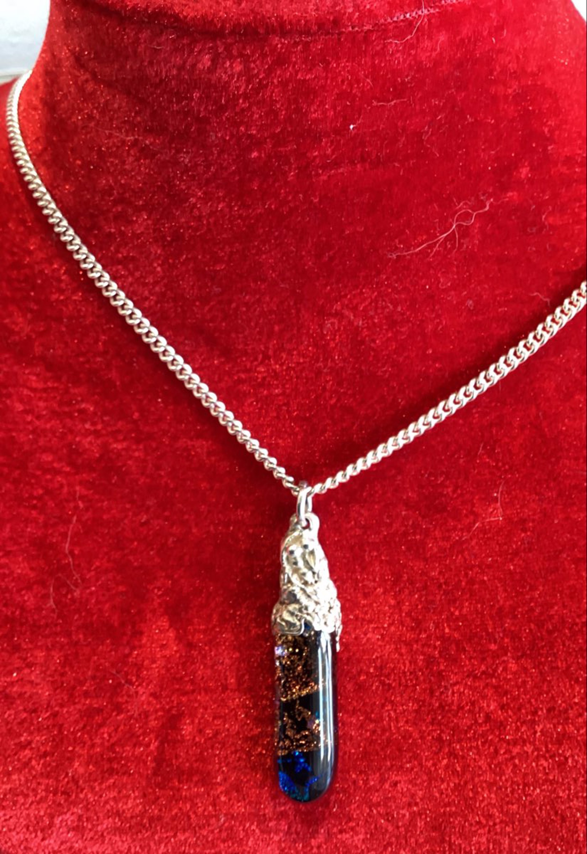 Dichroic Glass Pendant W/Pure Silver Cap   W/28in Sterling Silver Chain by Mauzey