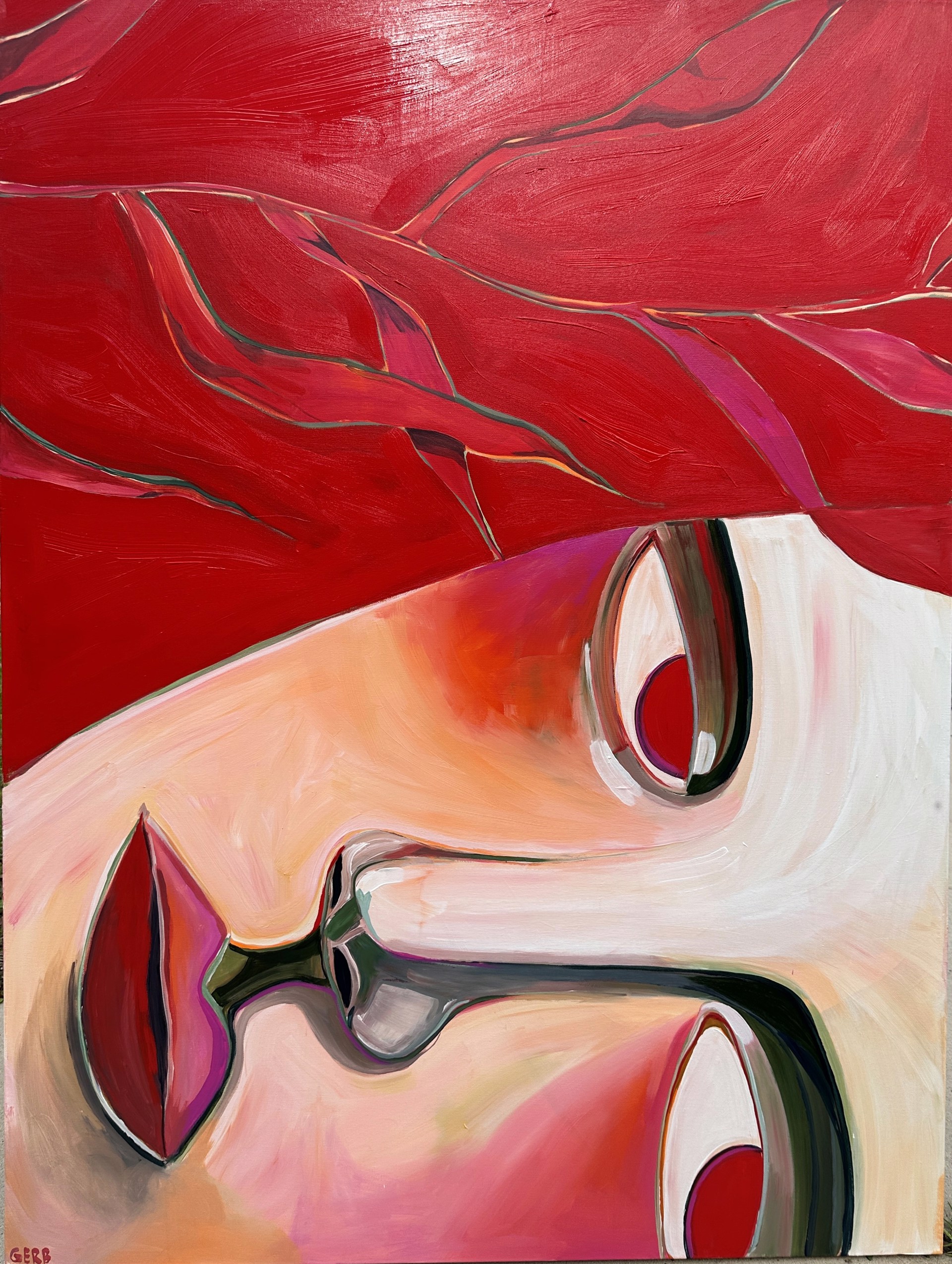 woman's face in shades of red