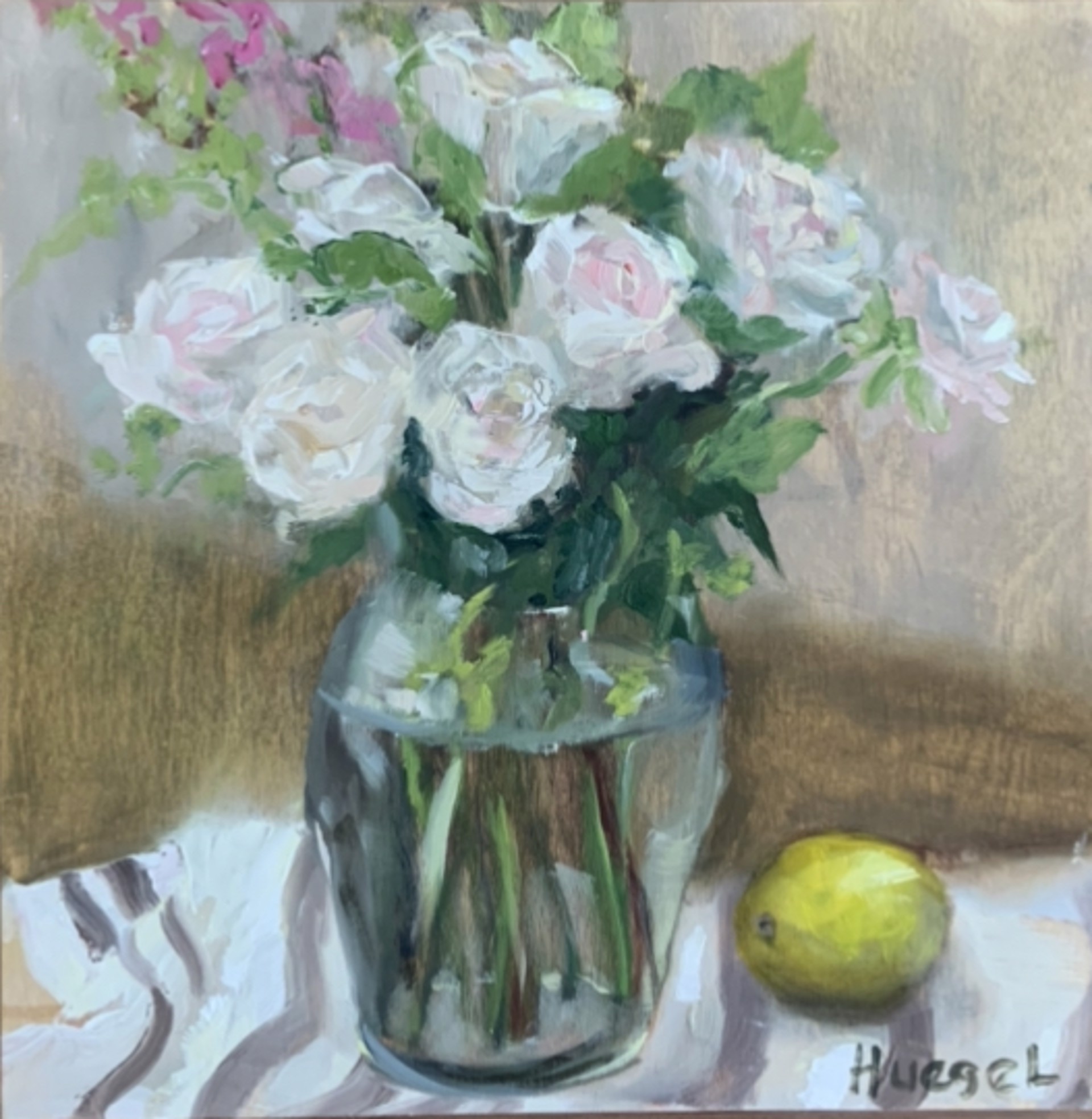 Chartreuse Pot of Roses by Mary Jane Huegel