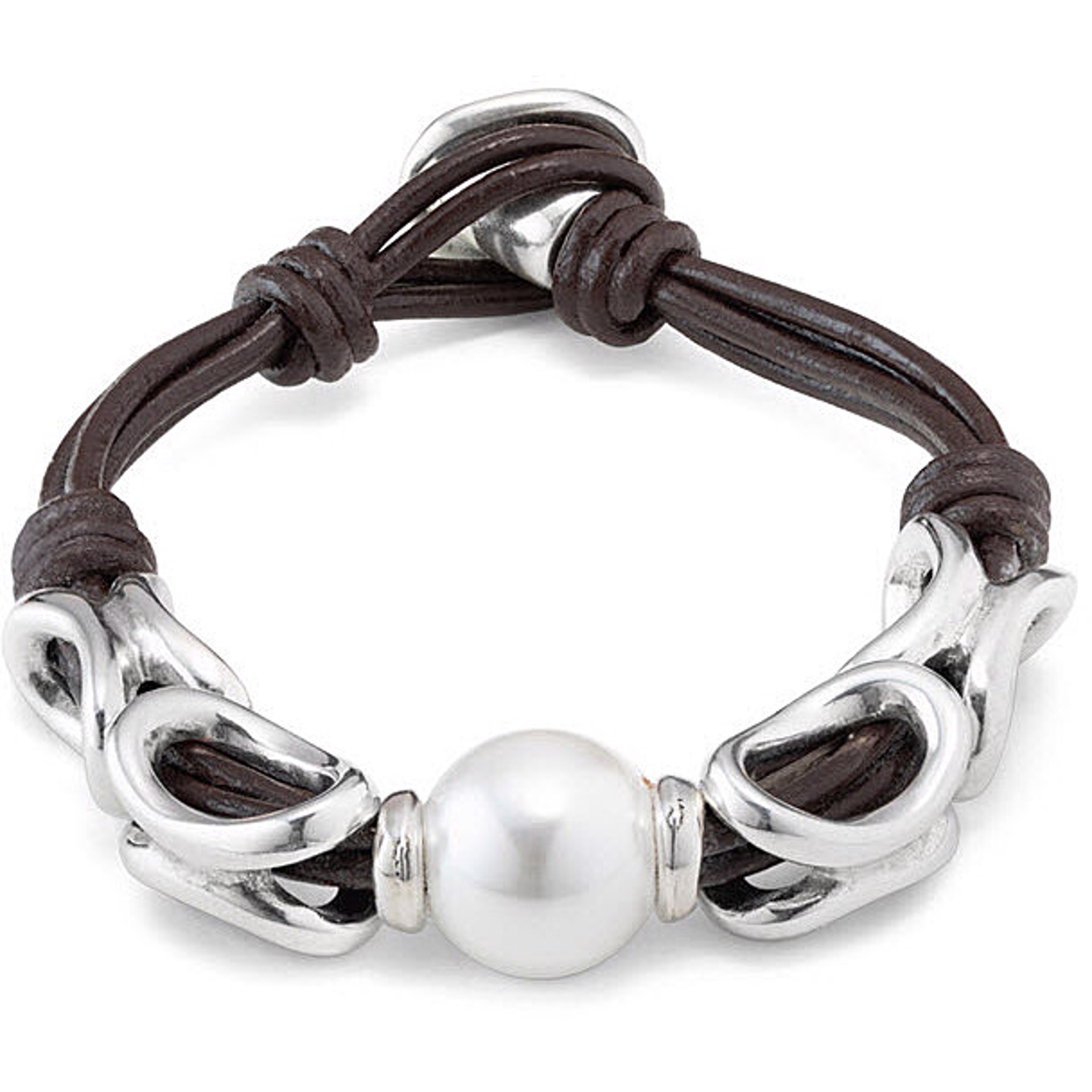 9436 Uno de 50 Leather Bracelet with White Pearl and Silver by UNO DE 50