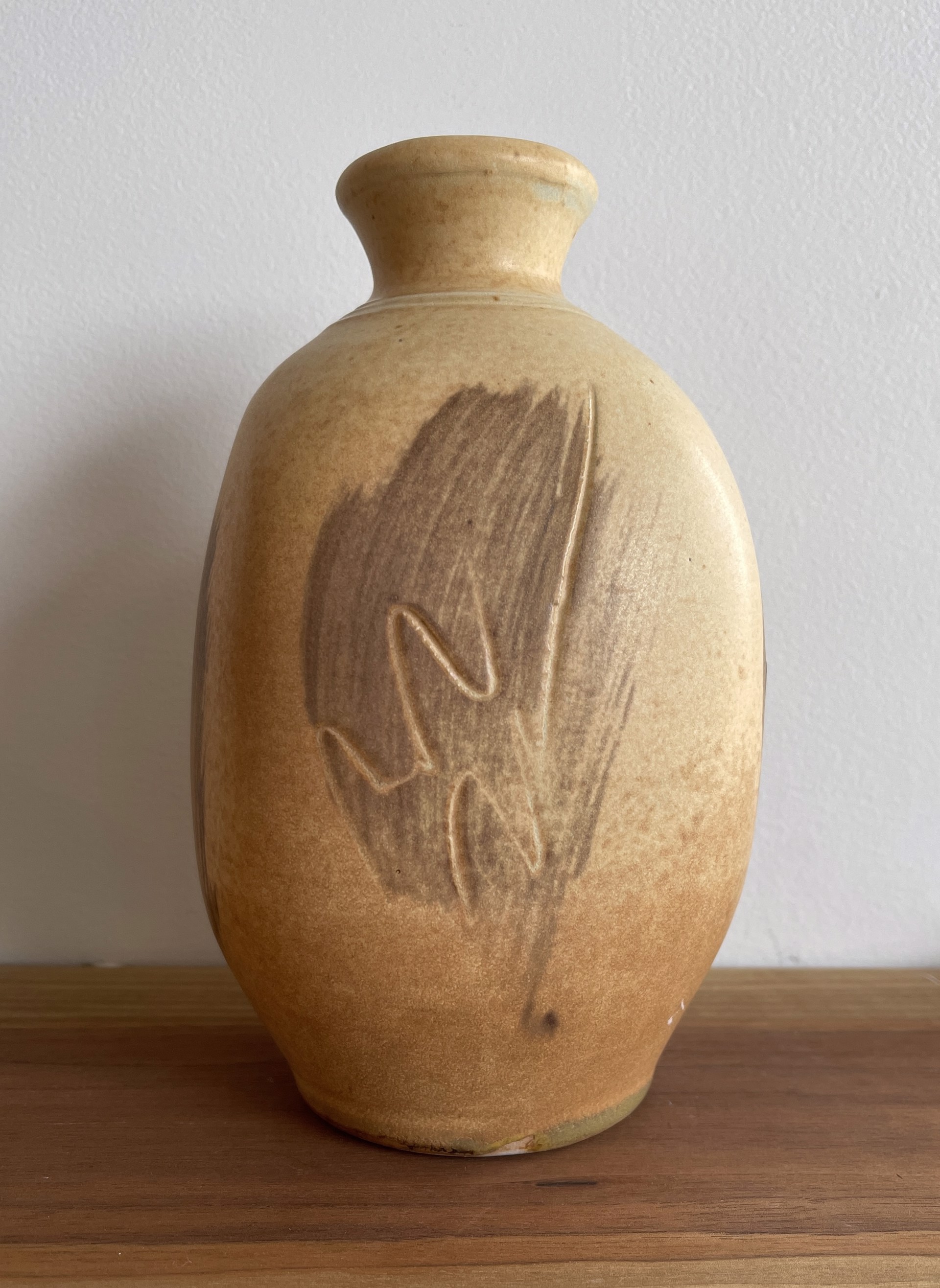 Beige Pottery Vase with Hints of Blue and Brown by Herman Venema