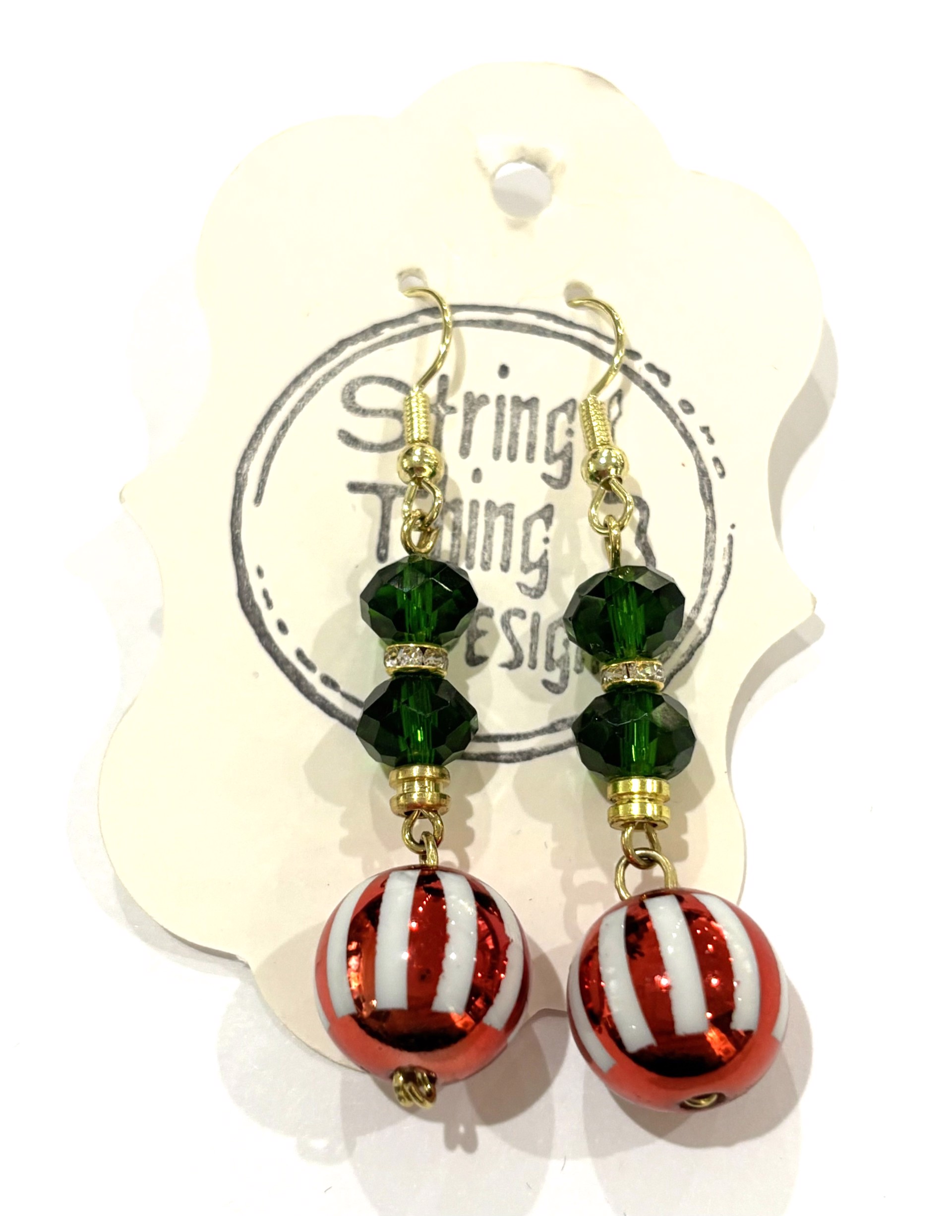 Red and Green Guitar String Earrings by String Thing Designs