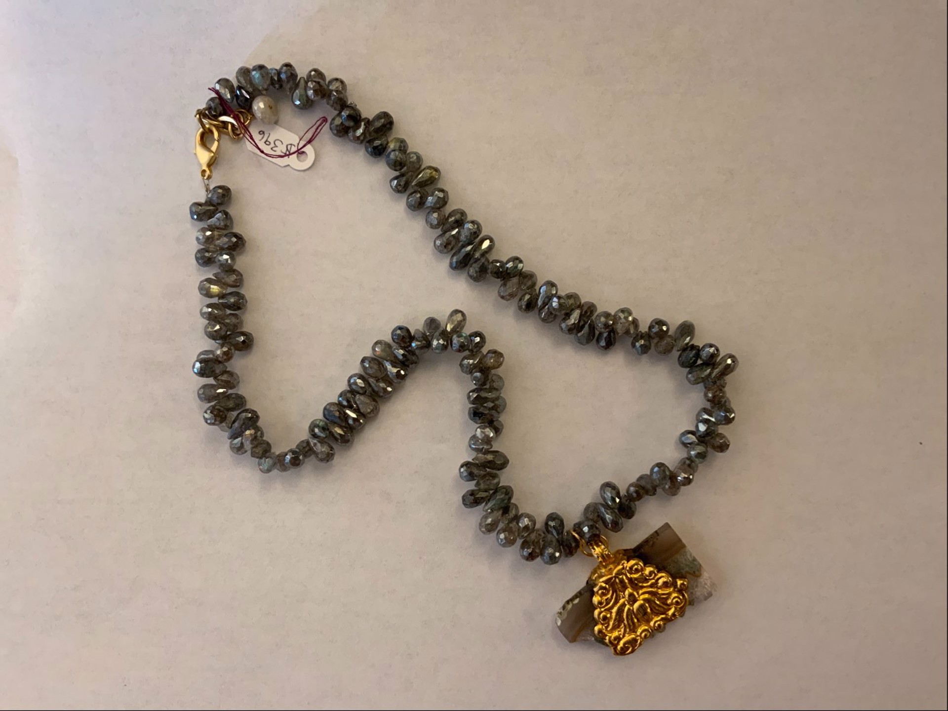 Faceted Labordorite Beads With Agate Pendant Necklace by Bittersweet Designs