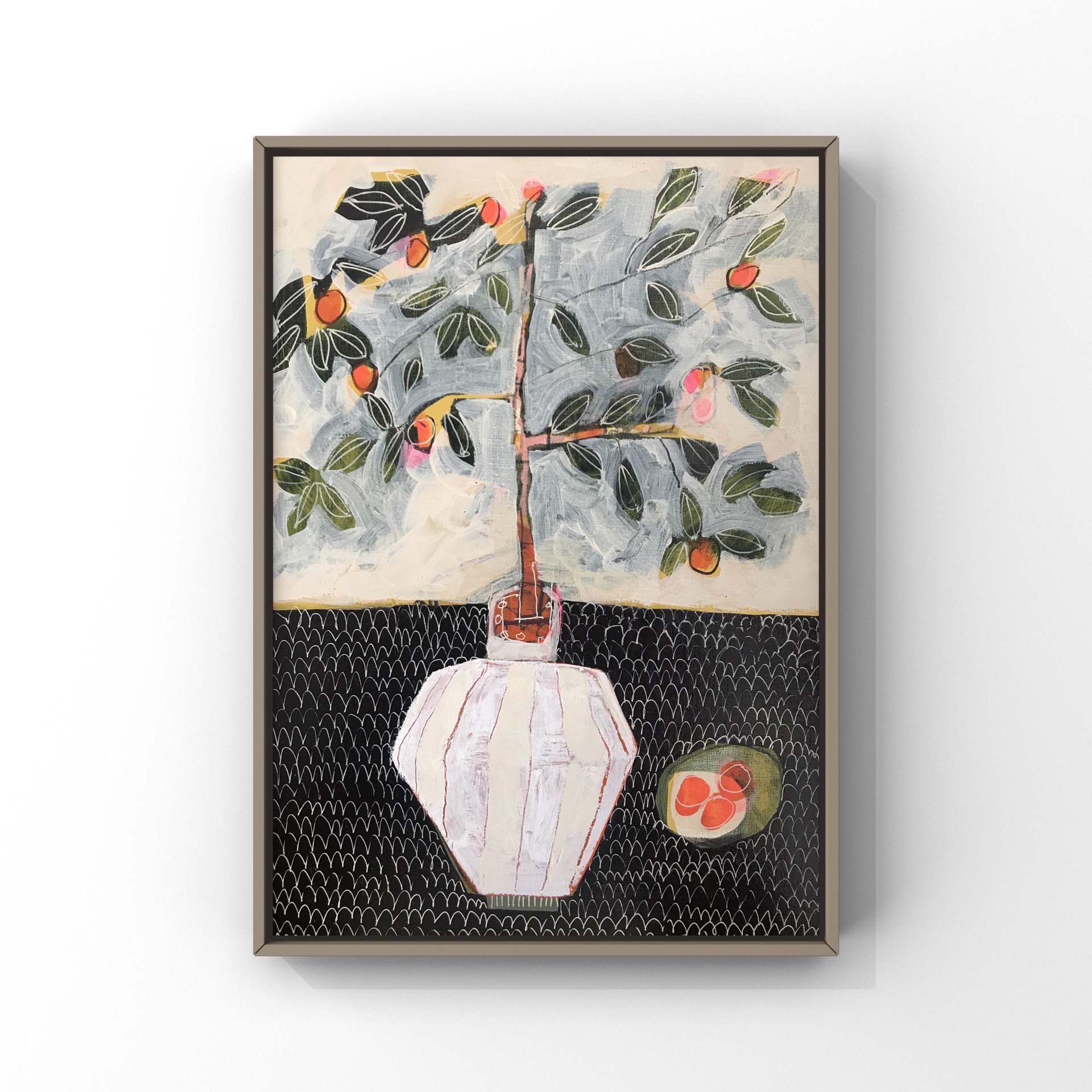 Mandarin Tree in White and Cream Vase by Rachael Van Dyke