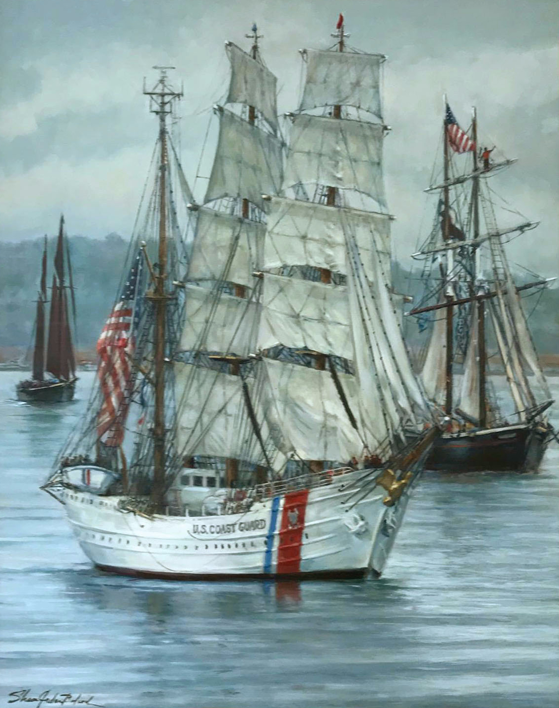 Ushering in Sail Boston 2017 is U.S. Coast Guard, The Eagle by Sharon Bahosh