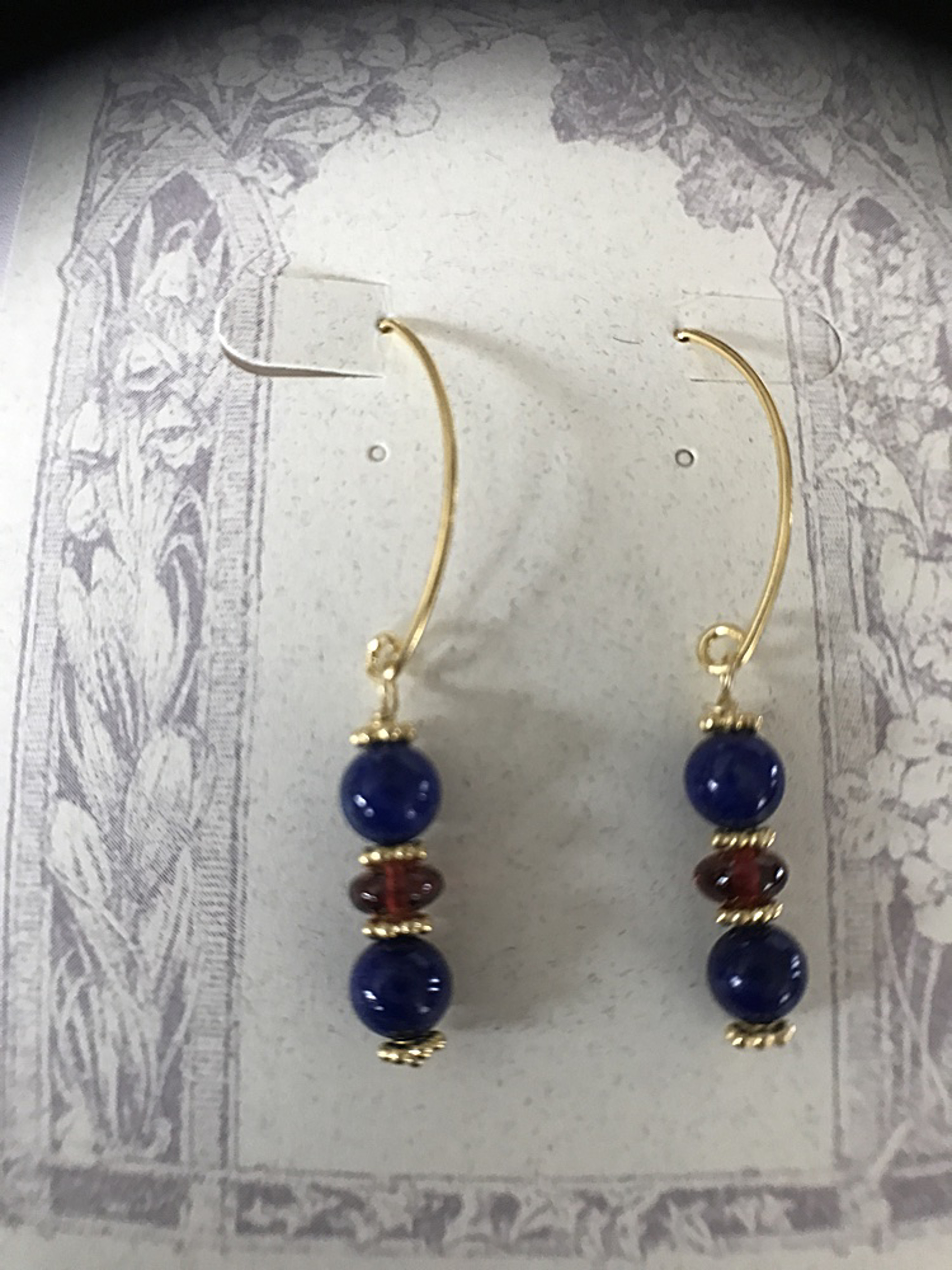 Earrings - Lapis Lazuli, Garnet & Gold Vermeil  #8659 by Bonnie Jaus