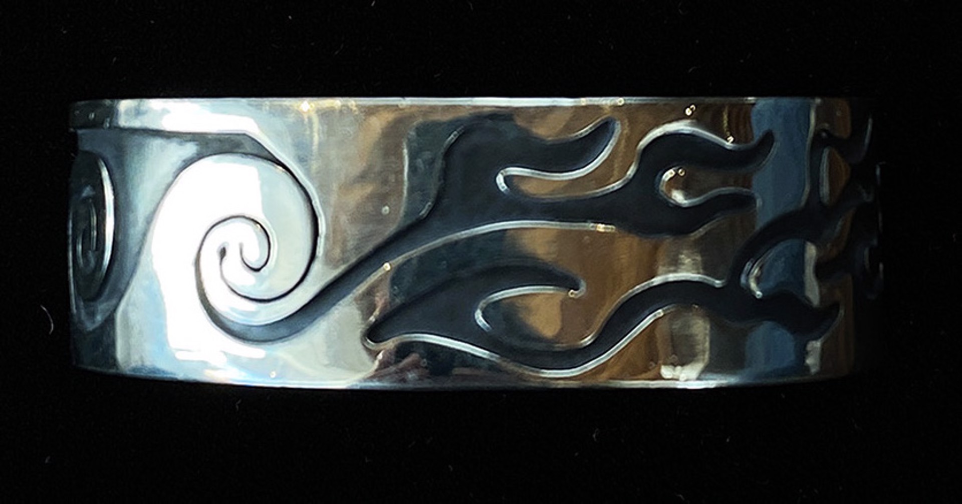 Armand American Horse Engraved Waterwave Silver Cuff by Artist Unknown