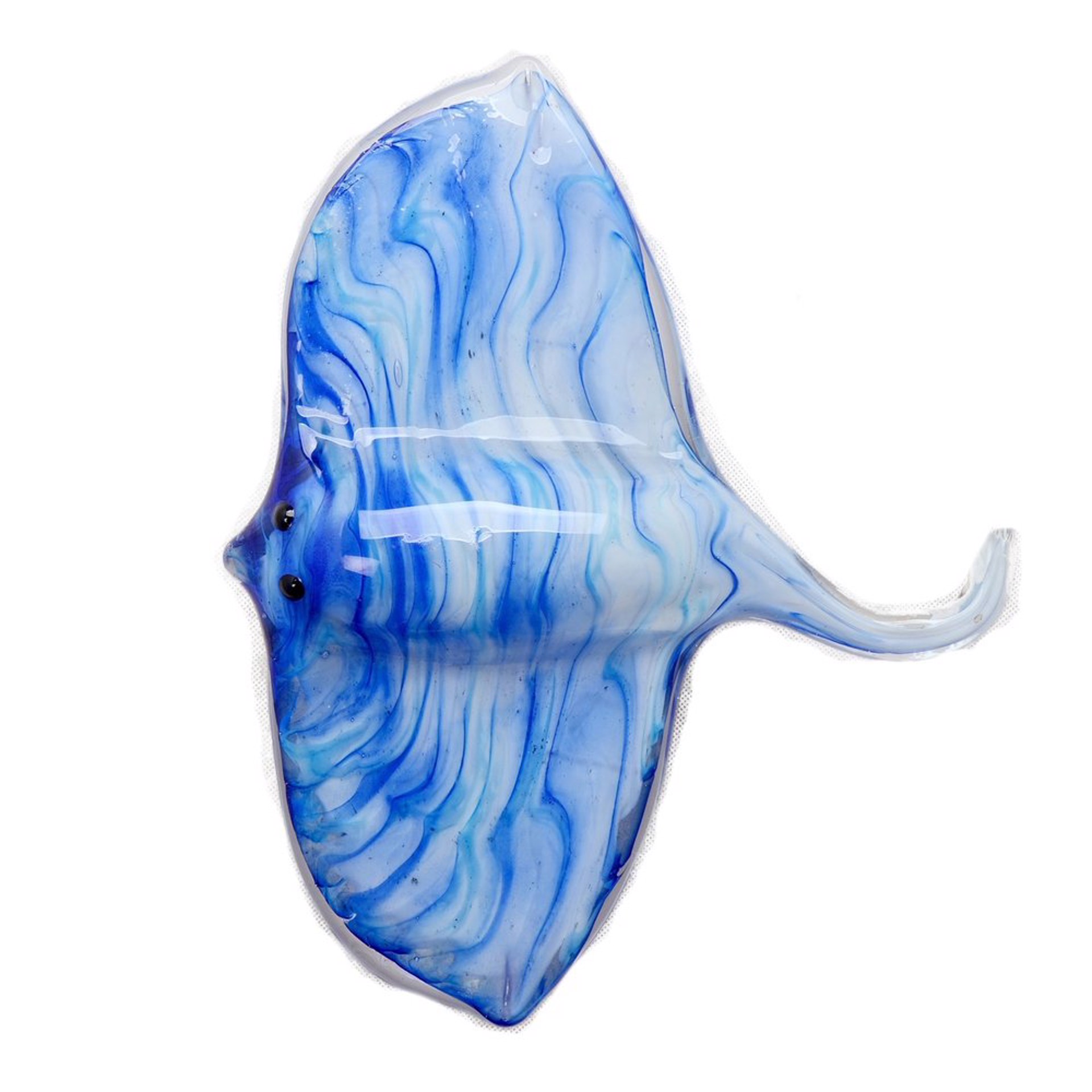 Large Aqua and White Gentle Wave Stingray - 7710BIR by V Handblown Glass