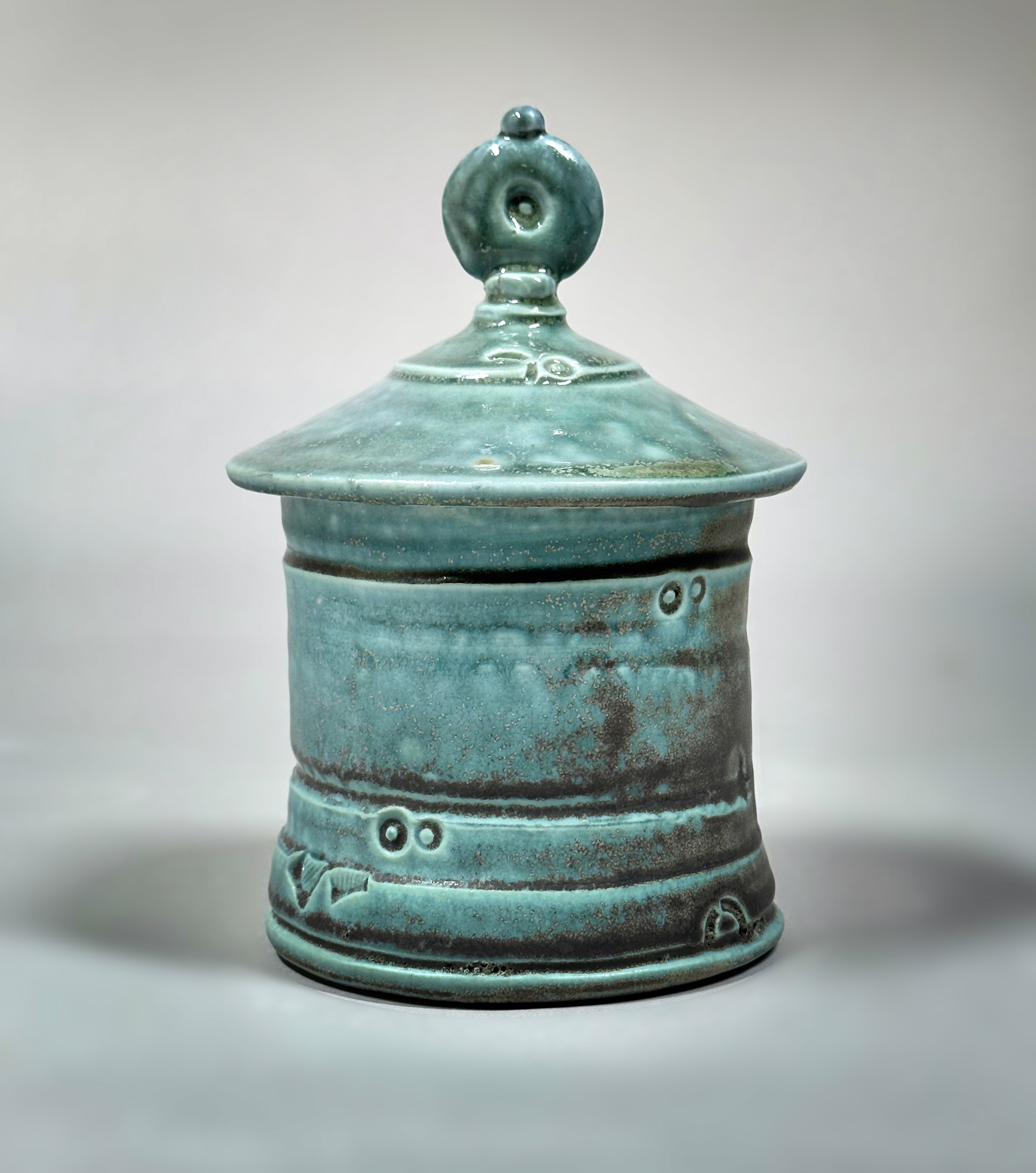 Blue Green Lidded Jar by Don Sprague
